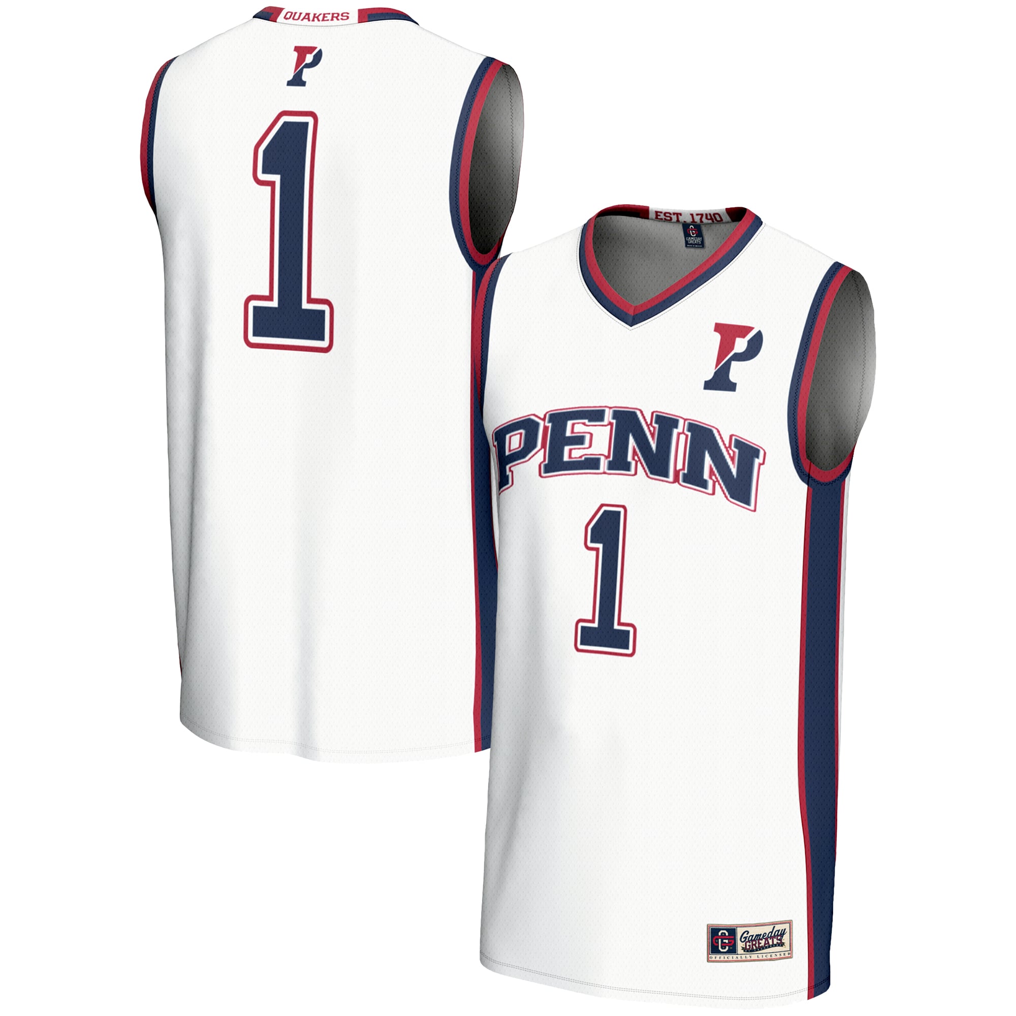 #1 Pennsylvania Quakers Youth Lightweight Basketball Jersey White - front and back view