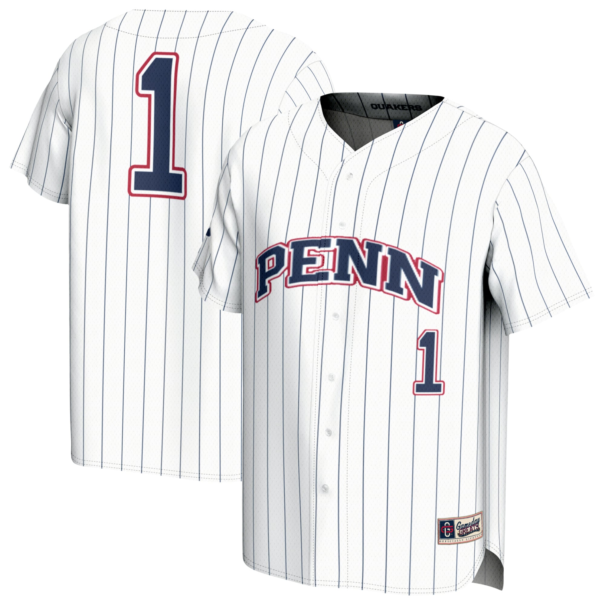 #1 Pennsylvania Quakers Youth Lightweight Collegiate Baseball Fashion Jersey - front and back view