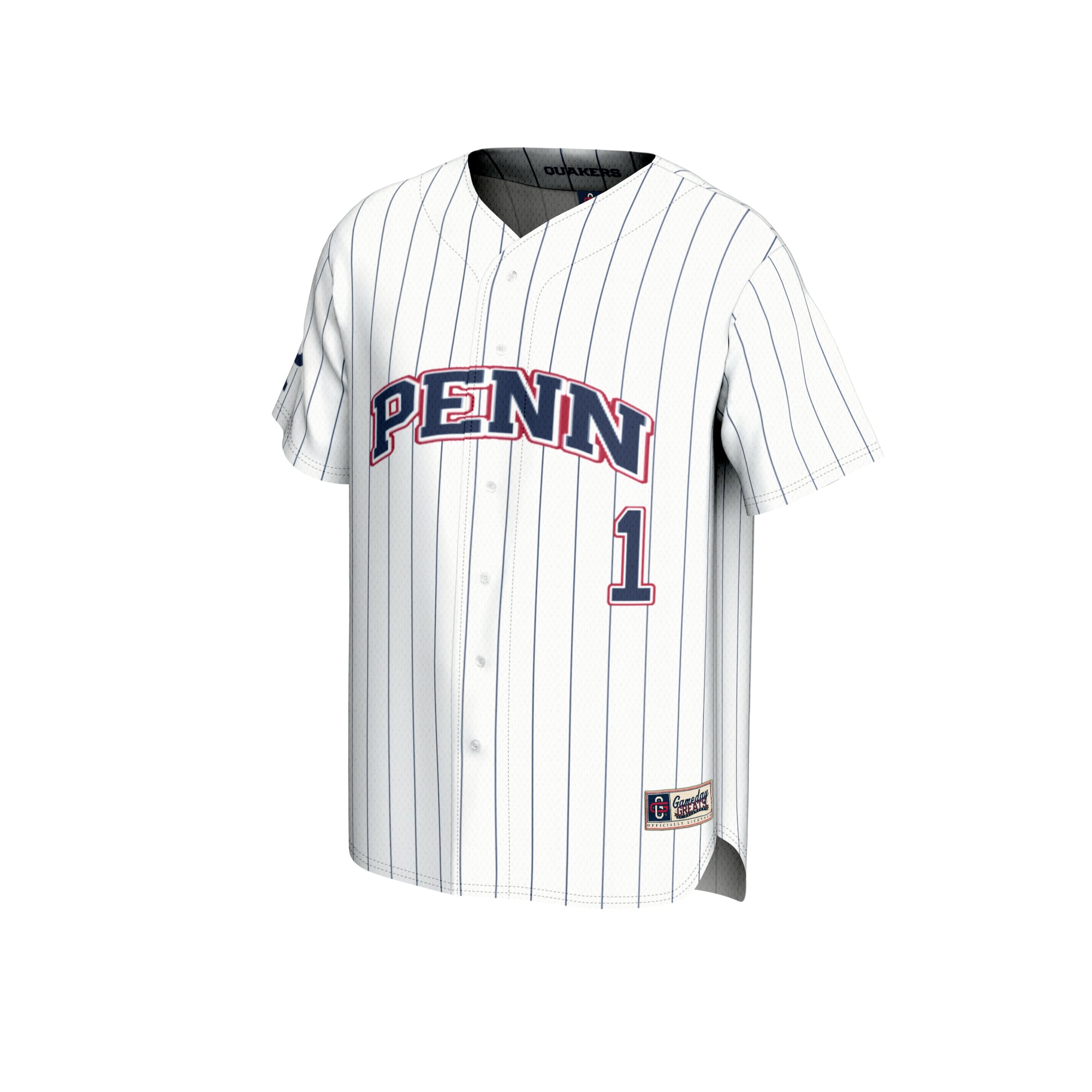 #1 Pennsylvania Quakers Youth Lightweight Collegiate Baseball Fashion Jersey White - front view