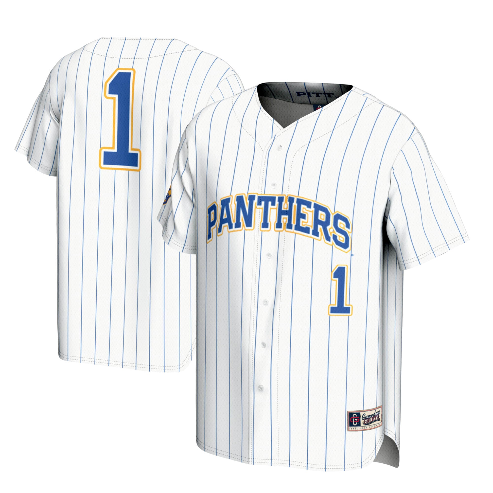 #1 Pitt Panthers Lightweight Baseball Jersey White - front and back view