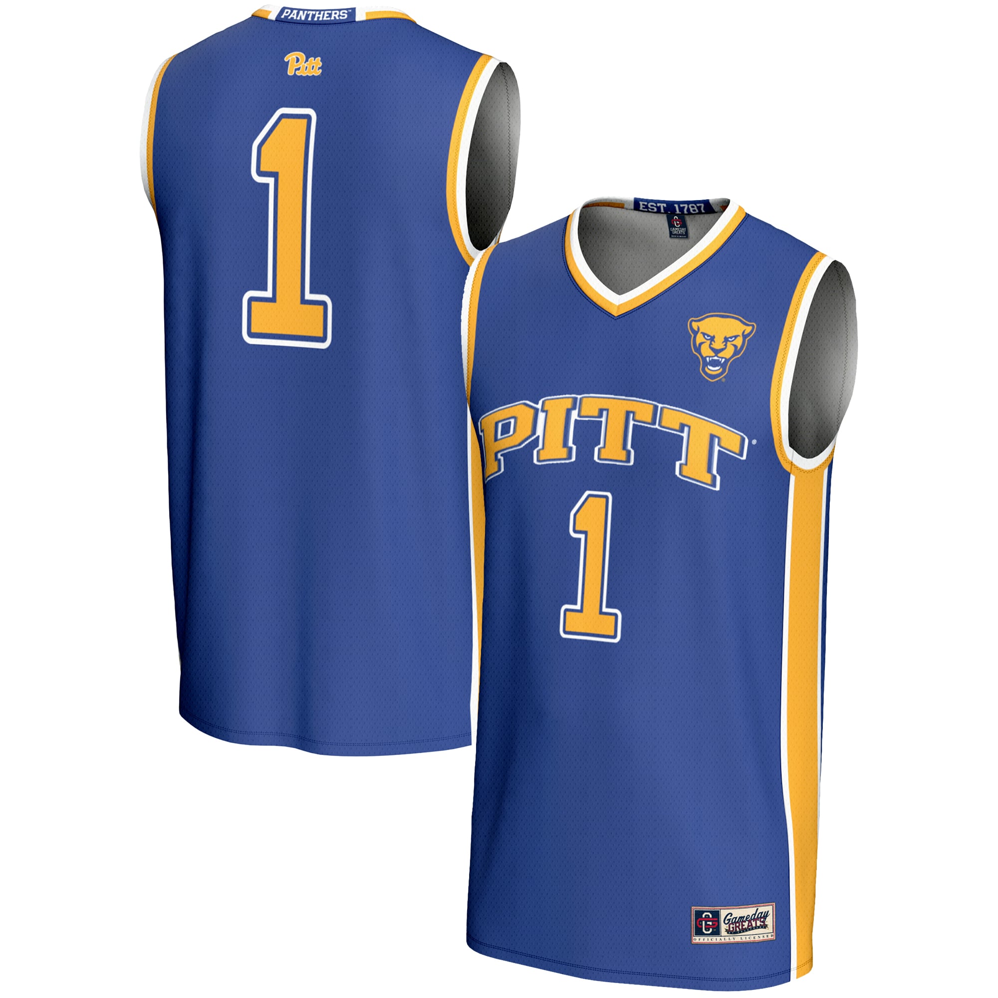 #1 Pitt Panthers Lightweight Basketball Jersey Royal - front and back view