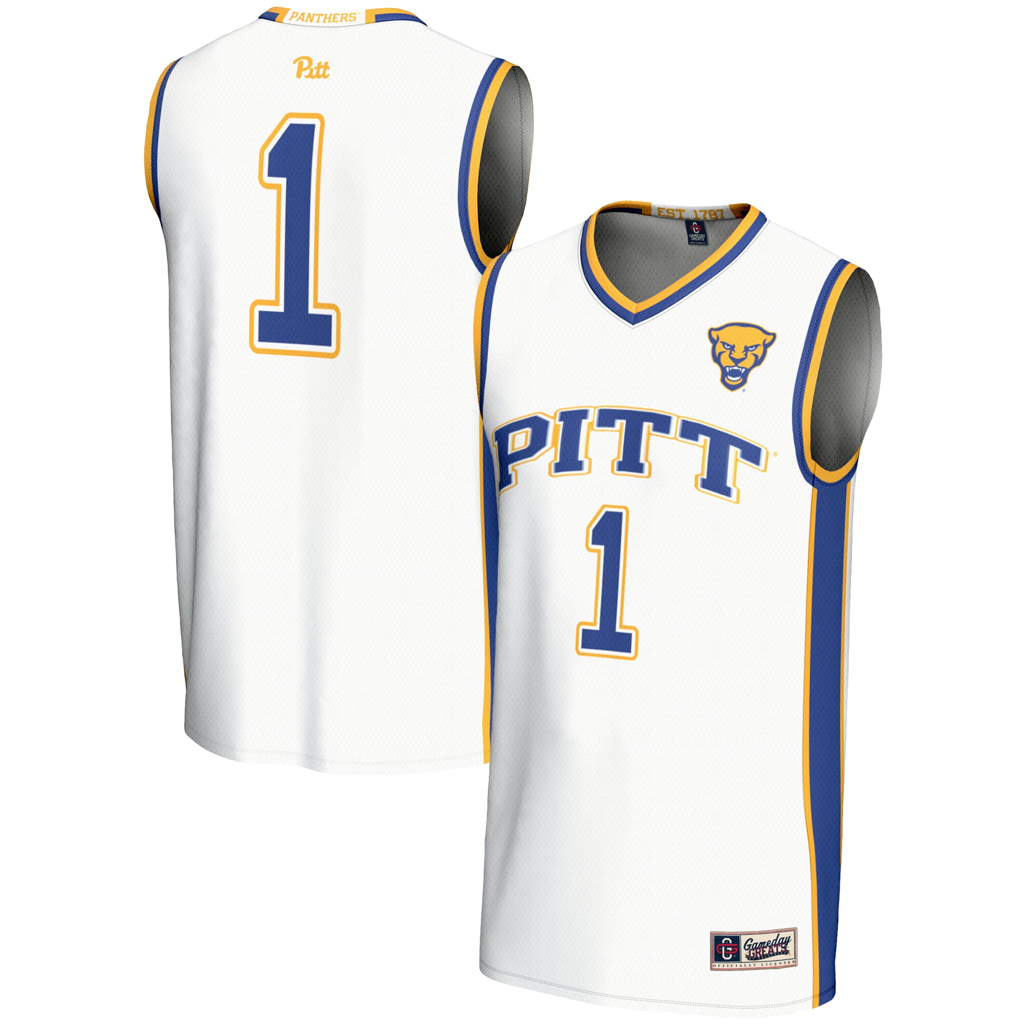 #1 Pitt Panthers Lightweight Basketball Jersey White - front and back view