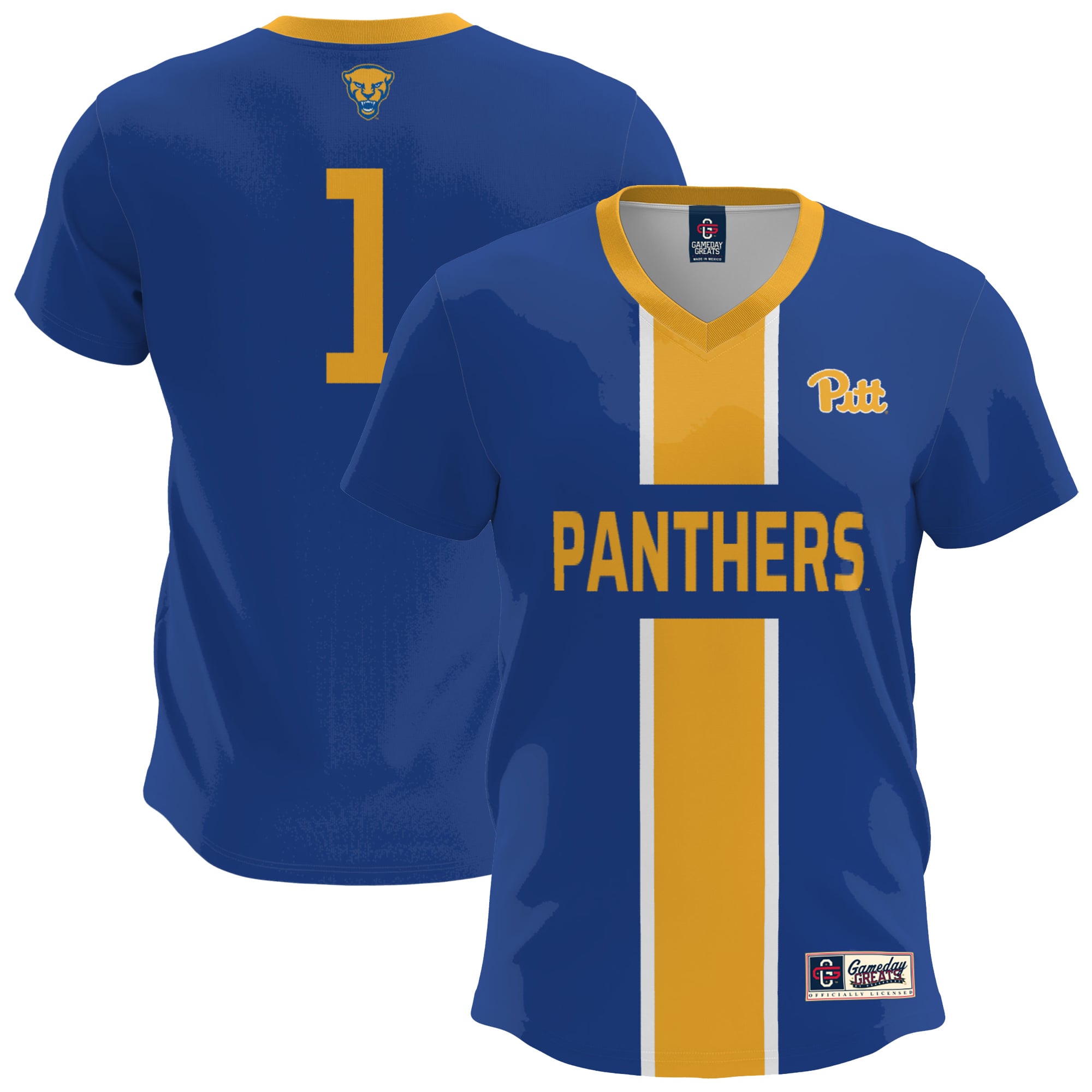 Pitt Panthers Youth Lightweight Soccer Fashion Jersey Royal - front and back view