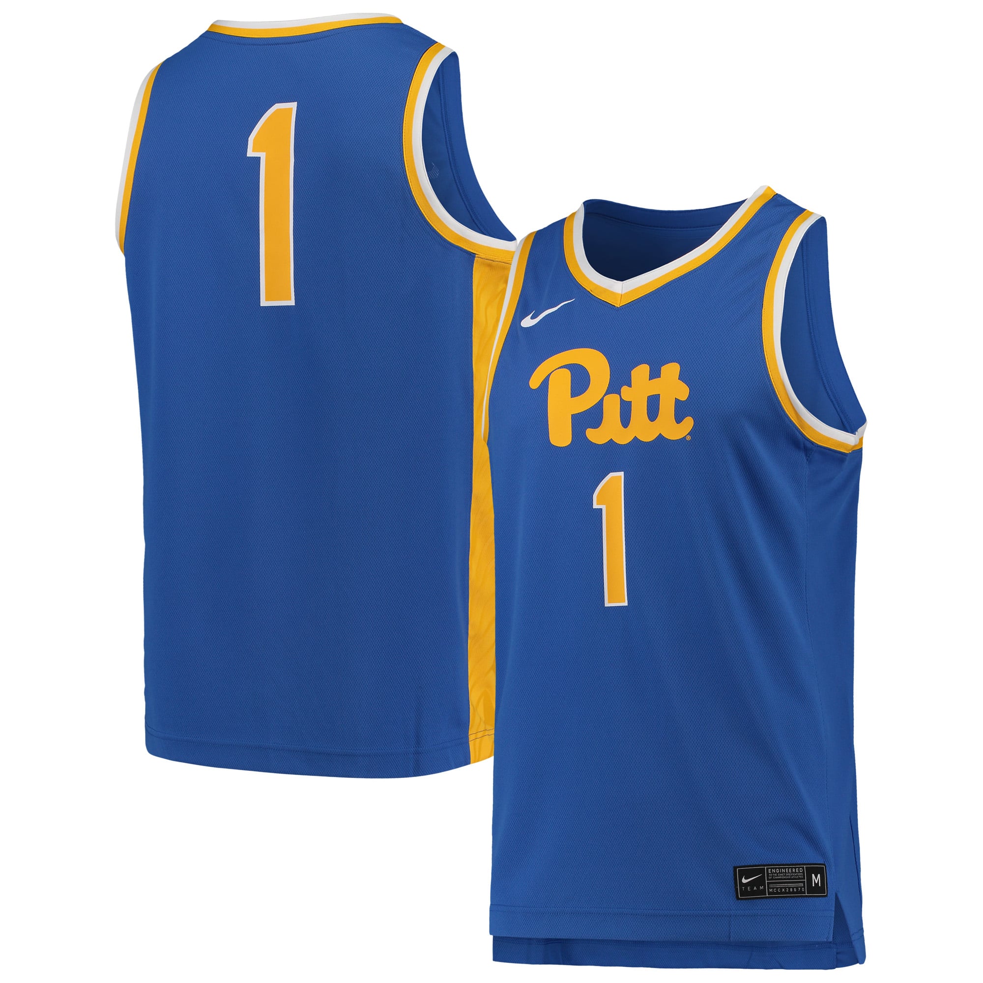 #1 Pitt Panthers Team Basketball Jersey Royal - front and back view
