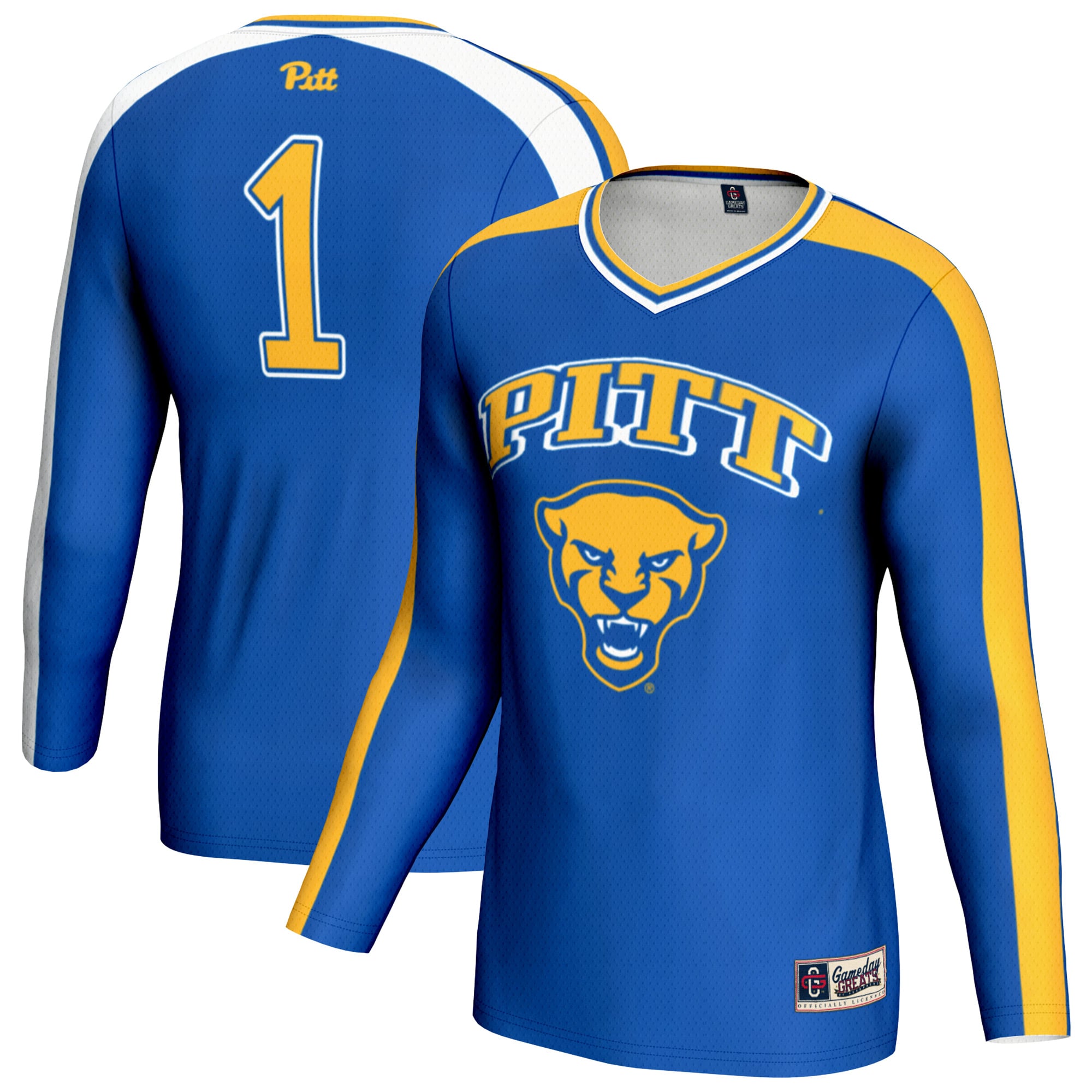 Pitt Panthers Youth #1 Lightweight Volleyball Fashion Jersey Royal - front and back view