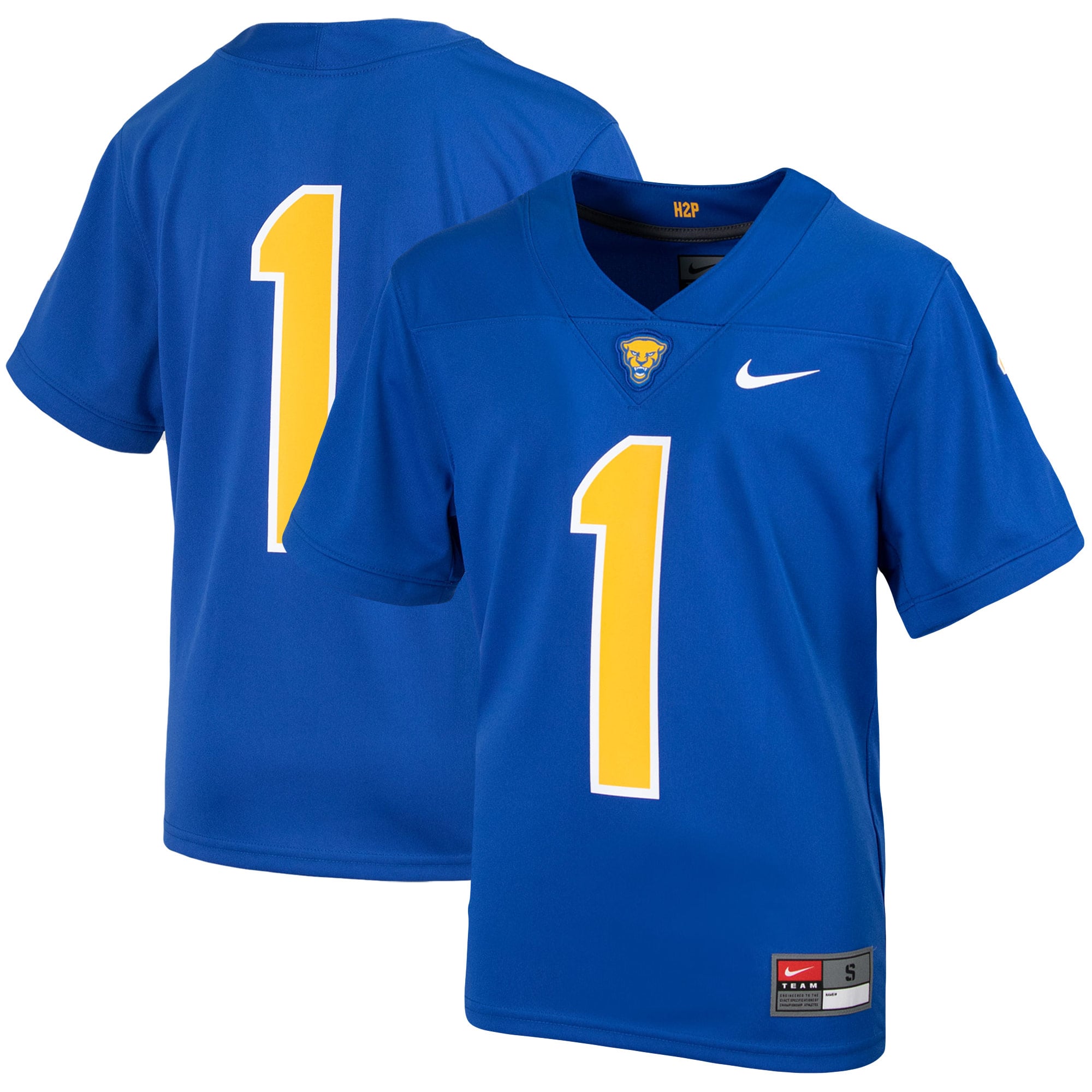 #1 Pitt Panthers Youth Football Jersey Royal - front and back view