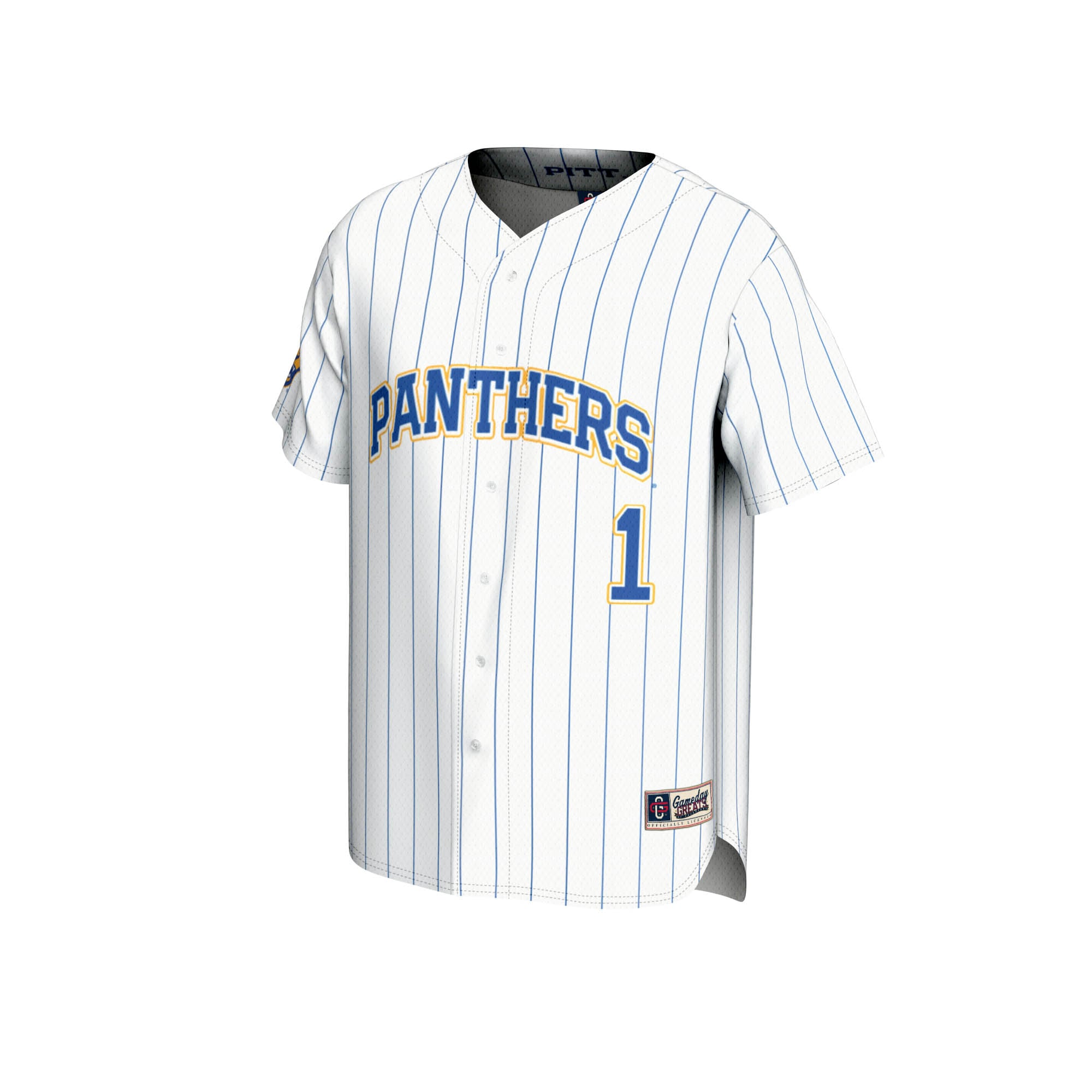 #1 Pitt Panthers Youth Lightweight Baseball Jersey White - front view