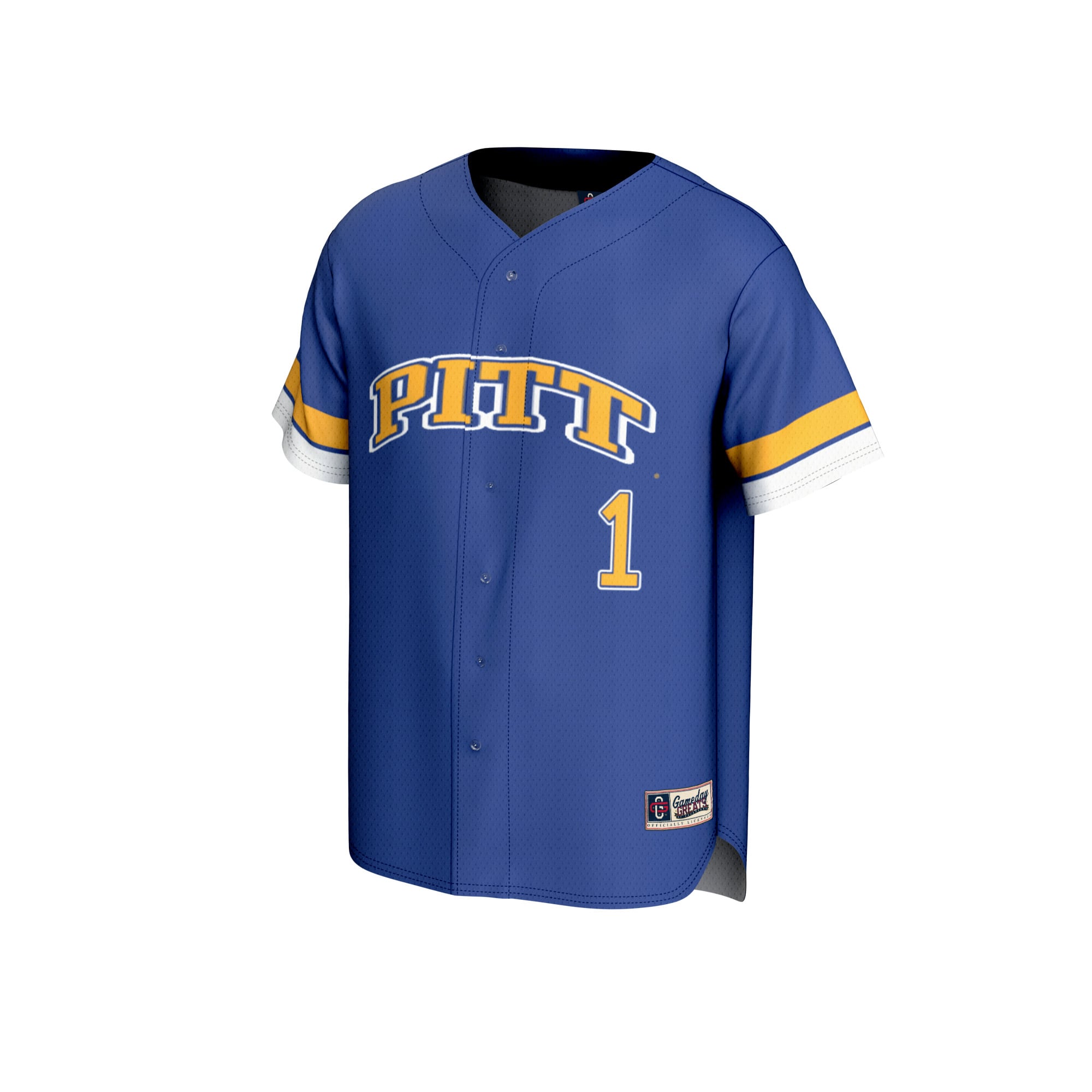 #1 Pitt Panthers Youth Lightweight Collegiate Baseball Fashion Jersey Royal - front view