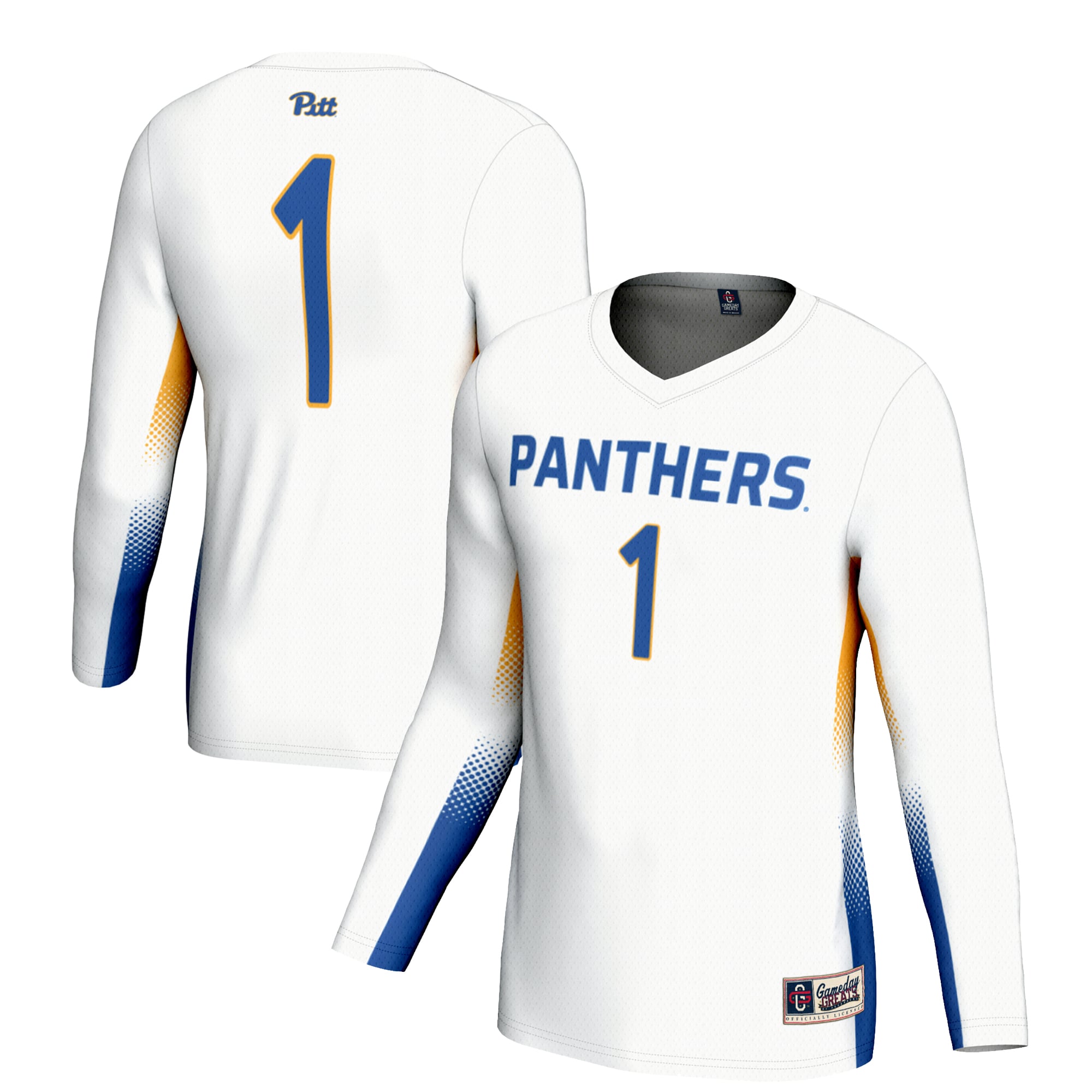 #1 Pitt Panthers Youth Lightweight Women's Volleyball Jersey White - front and back view