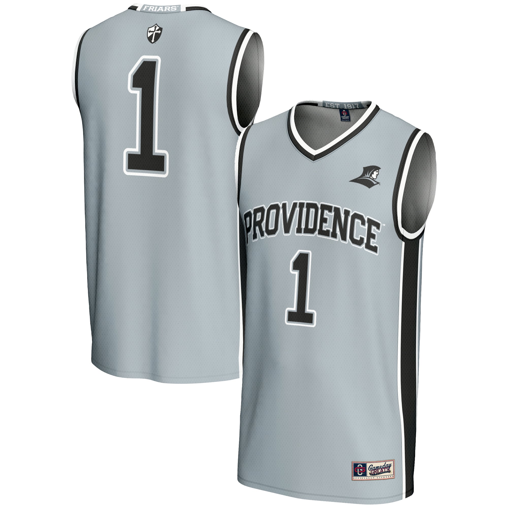 #1 Providence Friars Lightweight Basketball Jersey Silver - front and back view