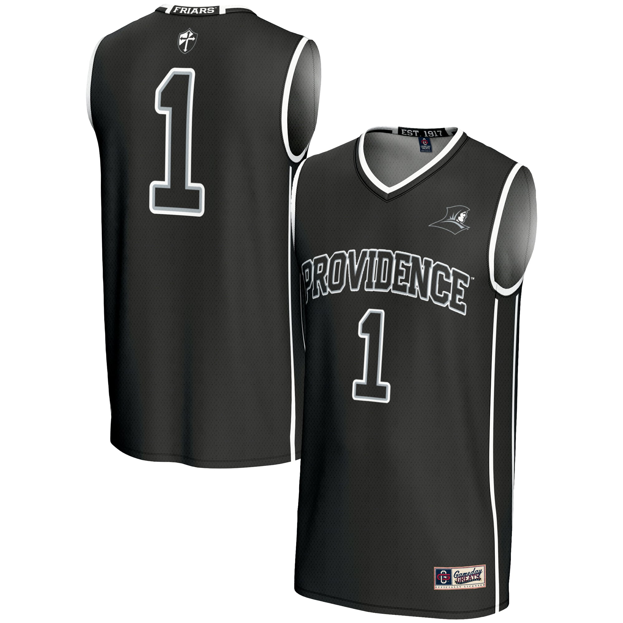 #1 Providence Friars Unisex Lightweight Basketball Jersey Black - front and back view