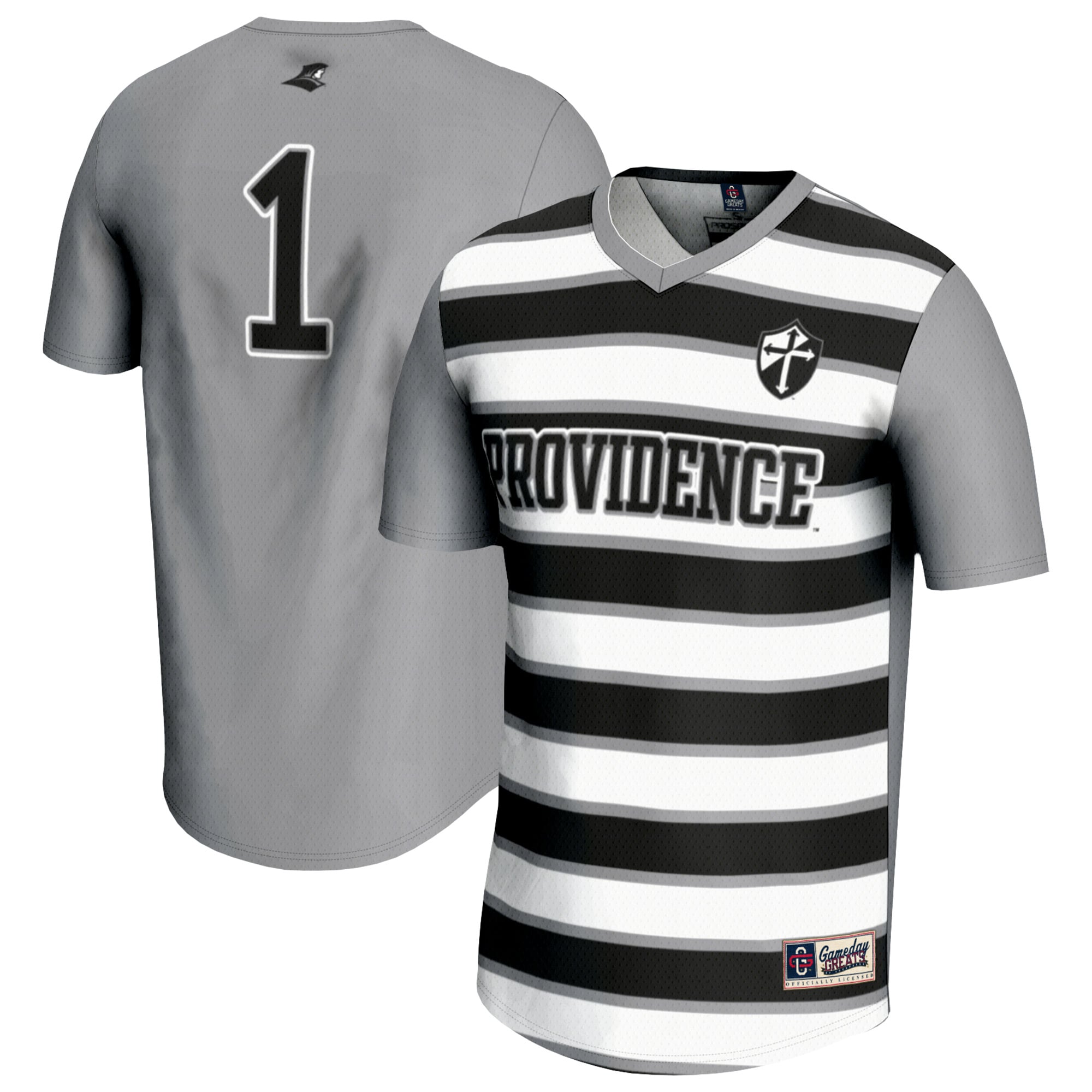 #1 Providence Friars Youth Lightweight Soccer Fashion Jersey Silver - front and back view
