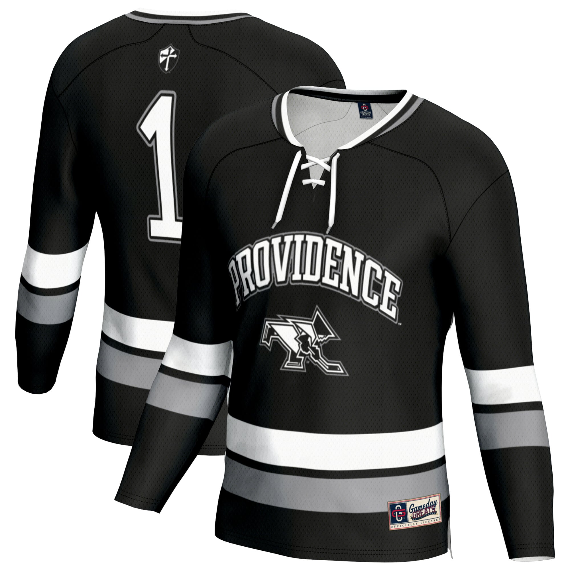 Providence Friars Youth Lightweight Fashion Men's Hockey Jersey Black - front and back view