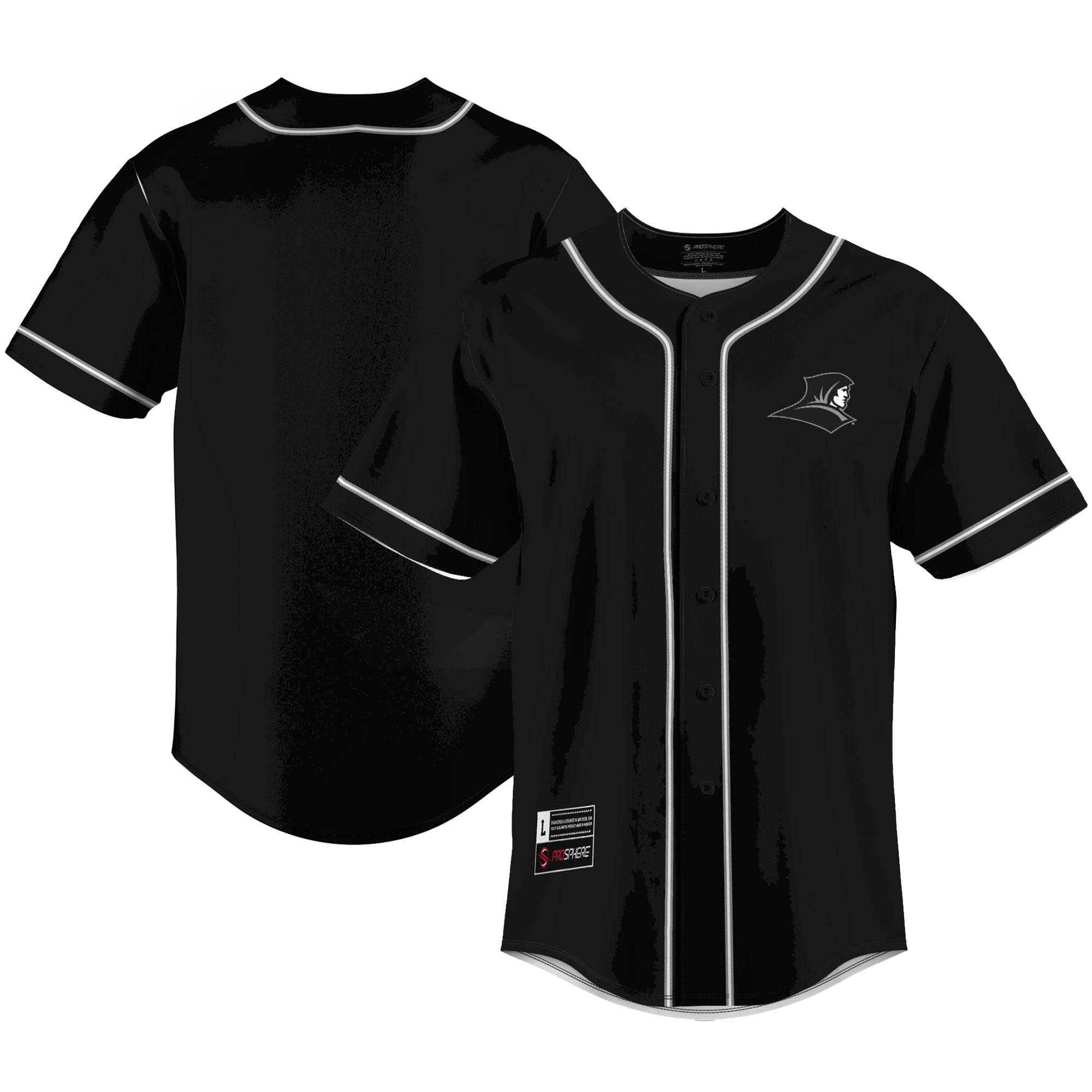 Providence Friars Youth Lightweight Baseball Jersey Black - front and back view