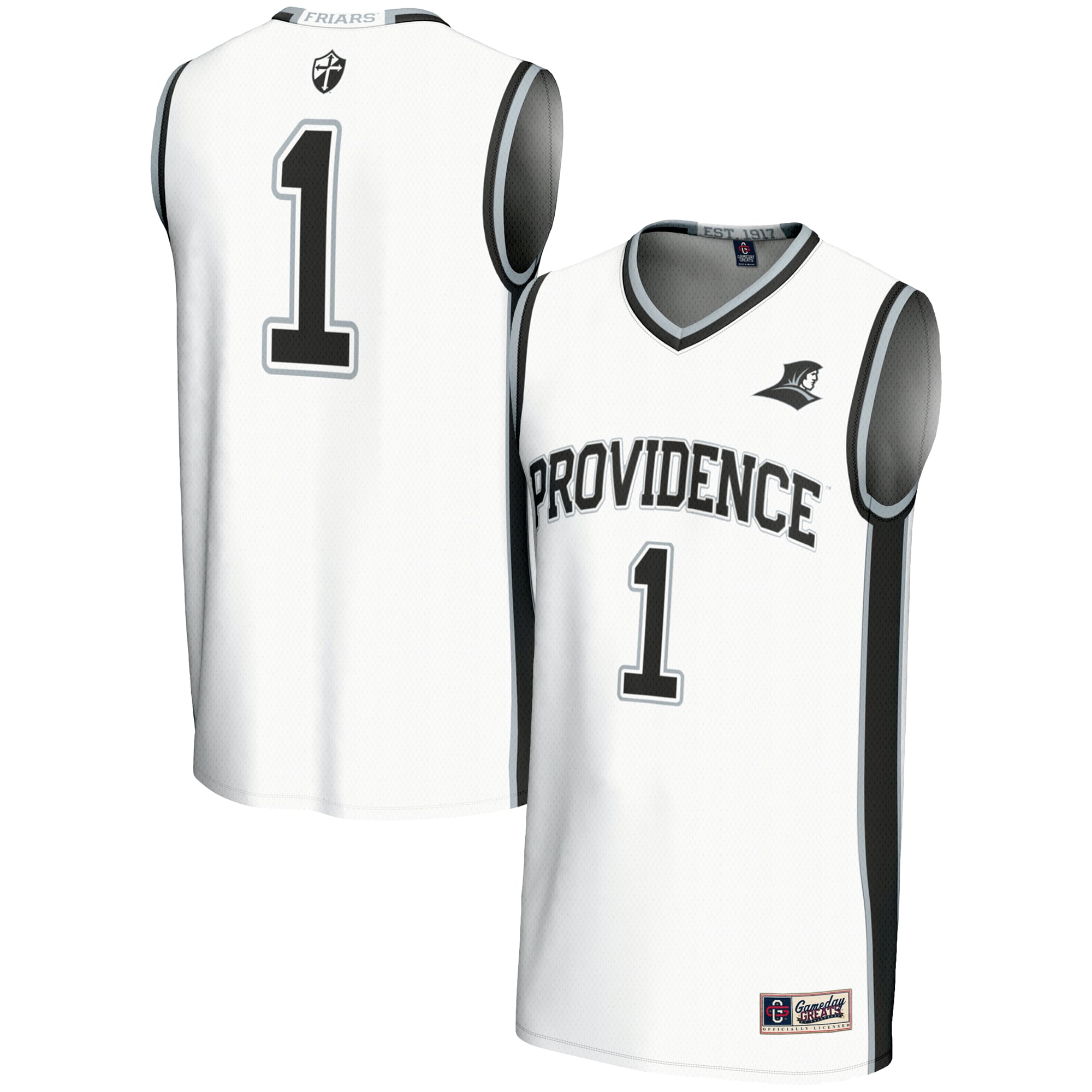 #1 Providence Friars Youth Lightweight Basketball Jersey White - front and back view