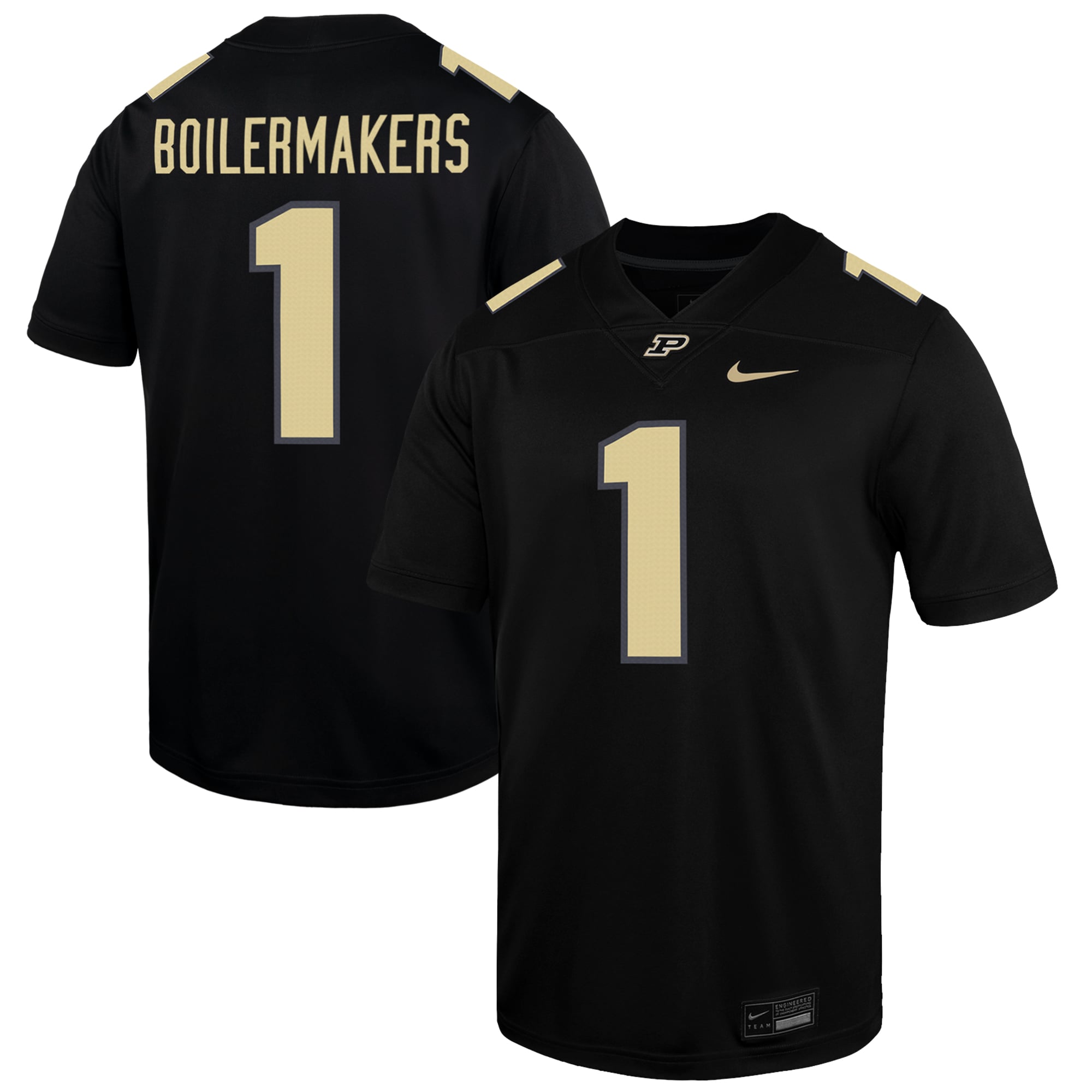 #1 Purdue Boilermakers Alternate Jersey Black - front and back view