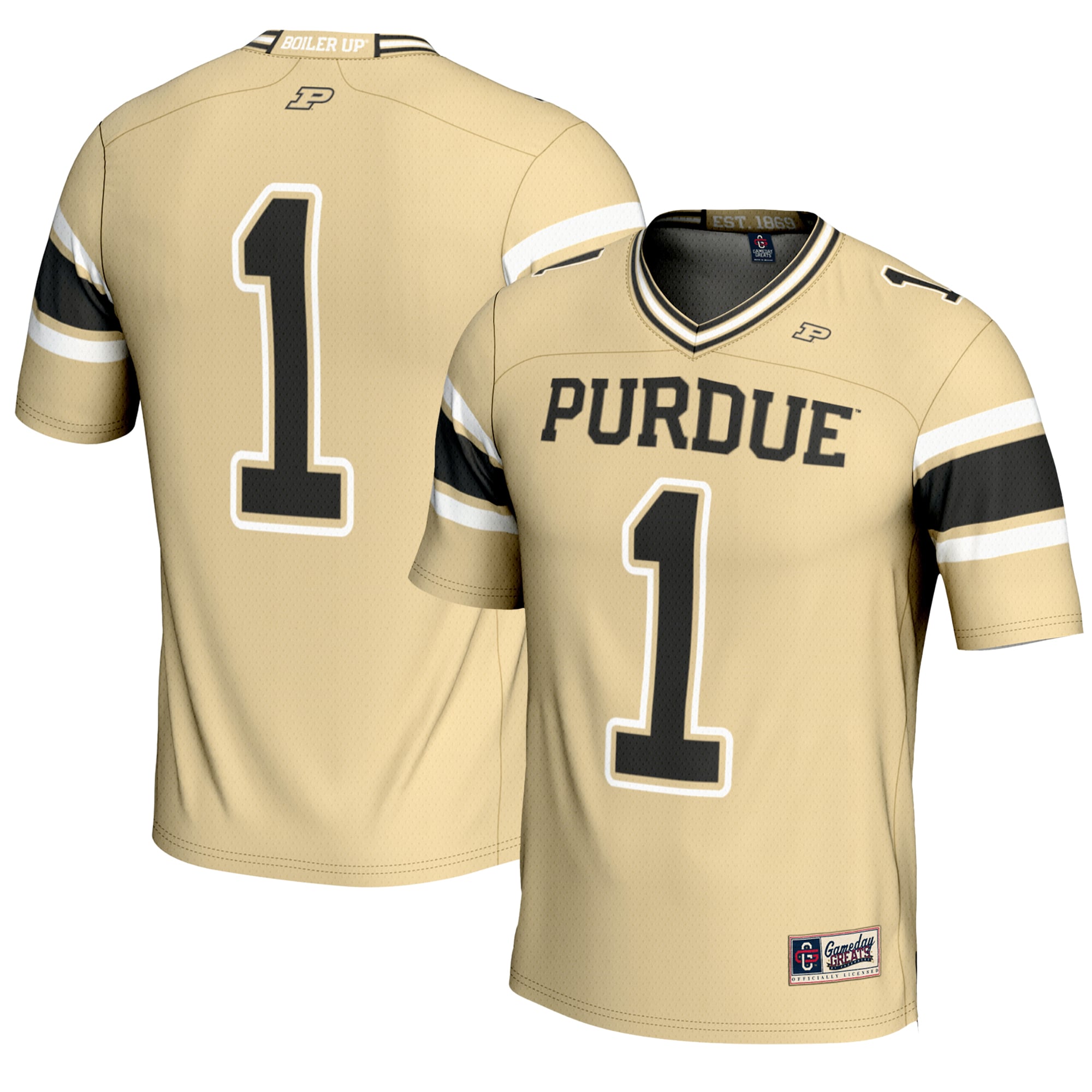 #1 Purdue Boilermakers Endzone Football Jersey Gold - front and back view