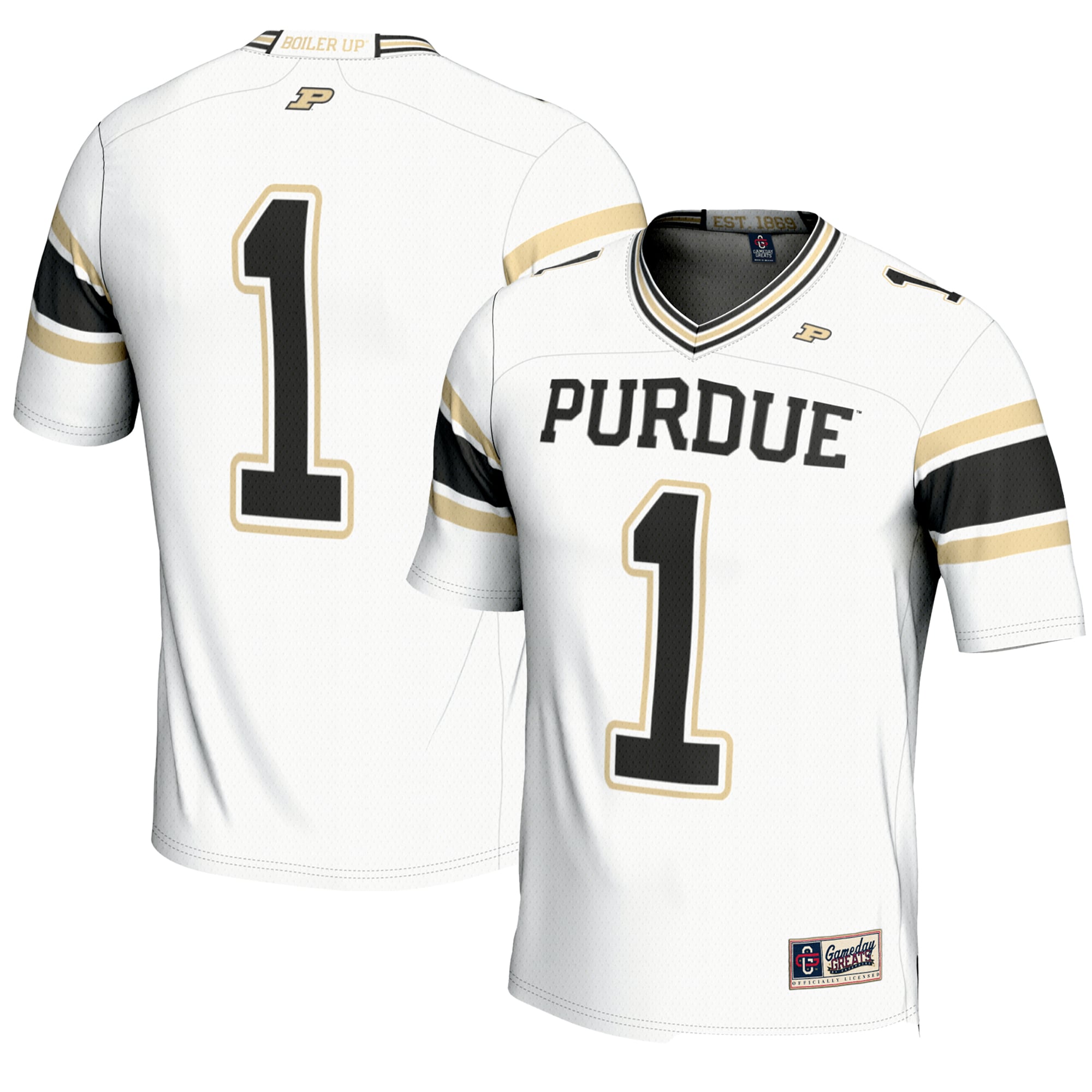 #1 Purdue Boilermakers Endzone Football Jersey White - front and back view