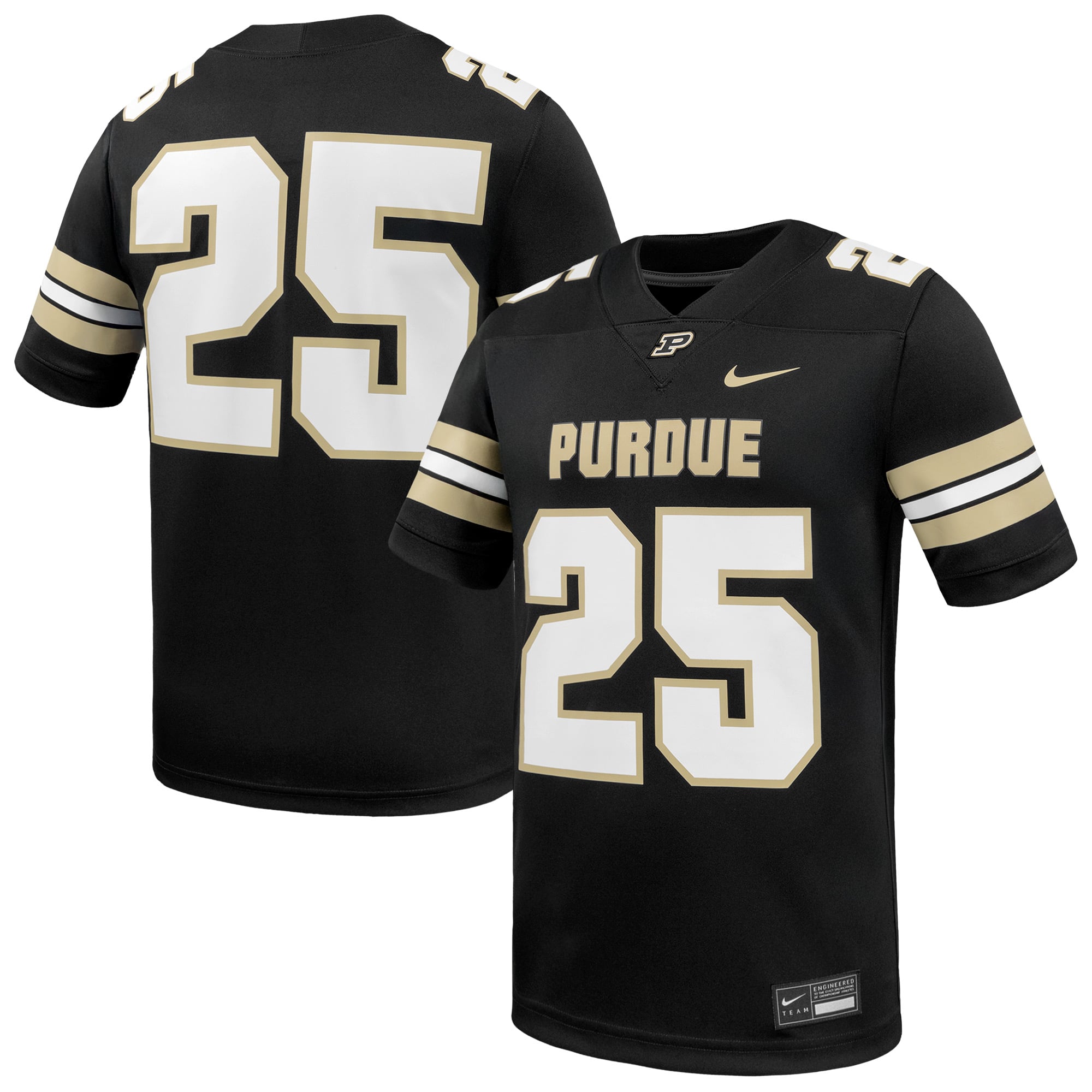 #25 Purdue Boilermakers Football Jersey Black - front and back view