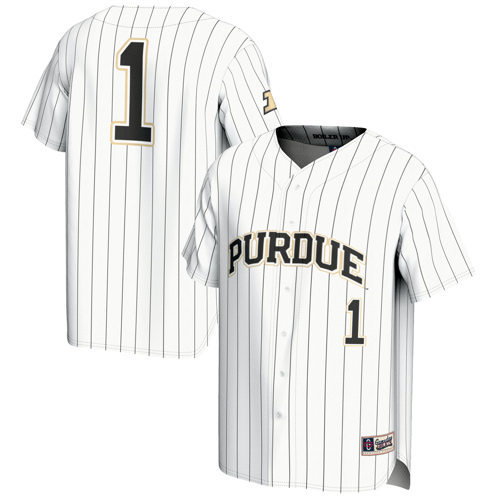 #1 Purdue Boilermakers Lightweight Baseball Jersey White - front and back view