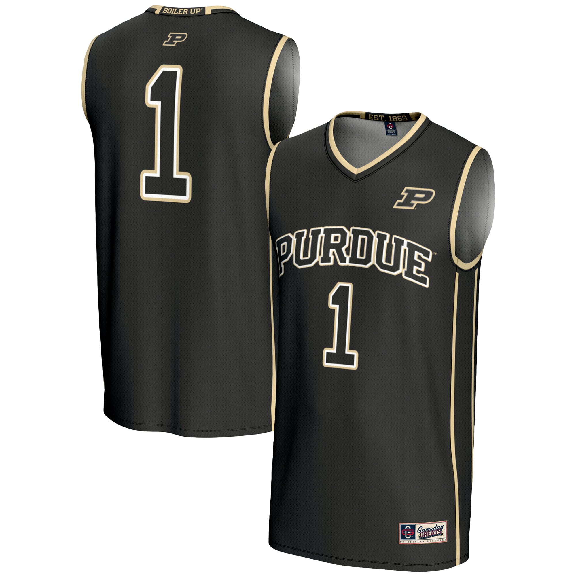 #1 Purdue Boilermakers Lightweight Basketball Jersey Black - front and back view