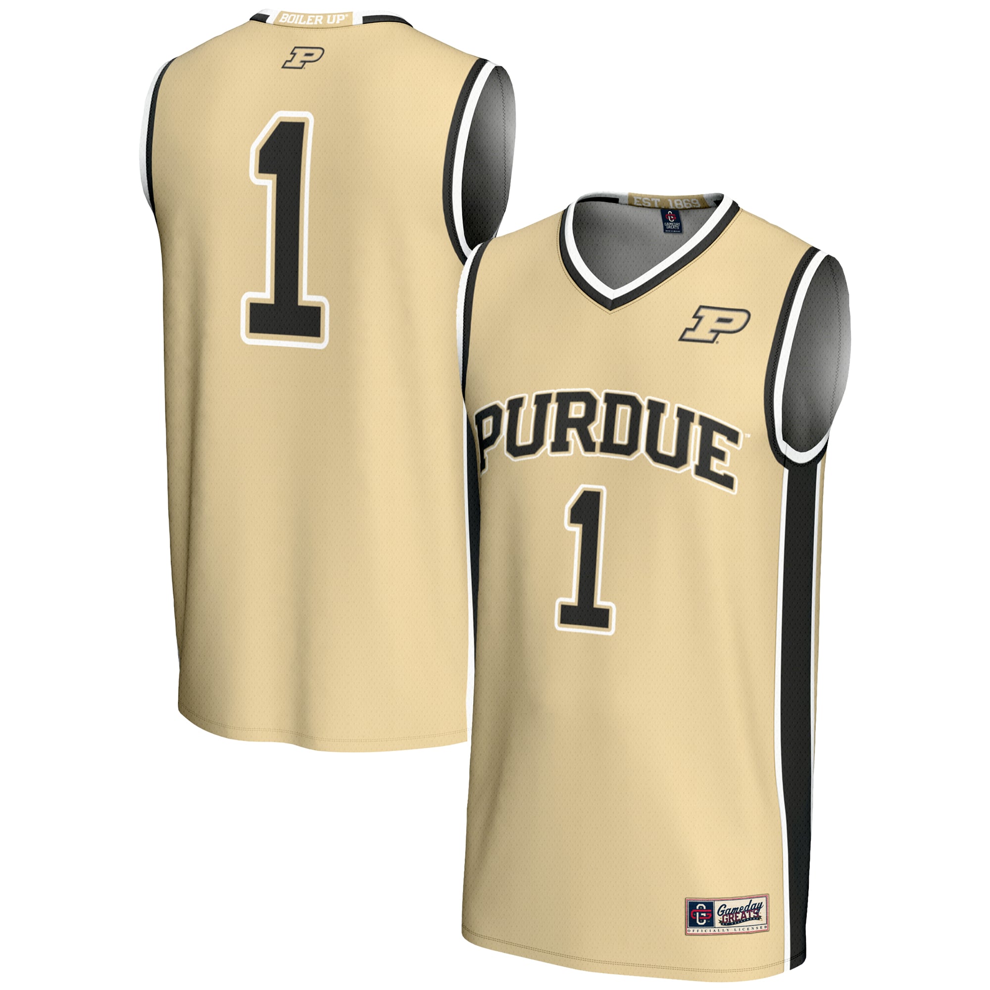 #1 Purdue Boilermakers Lightweight Basketball Jersey Gold - front and back view