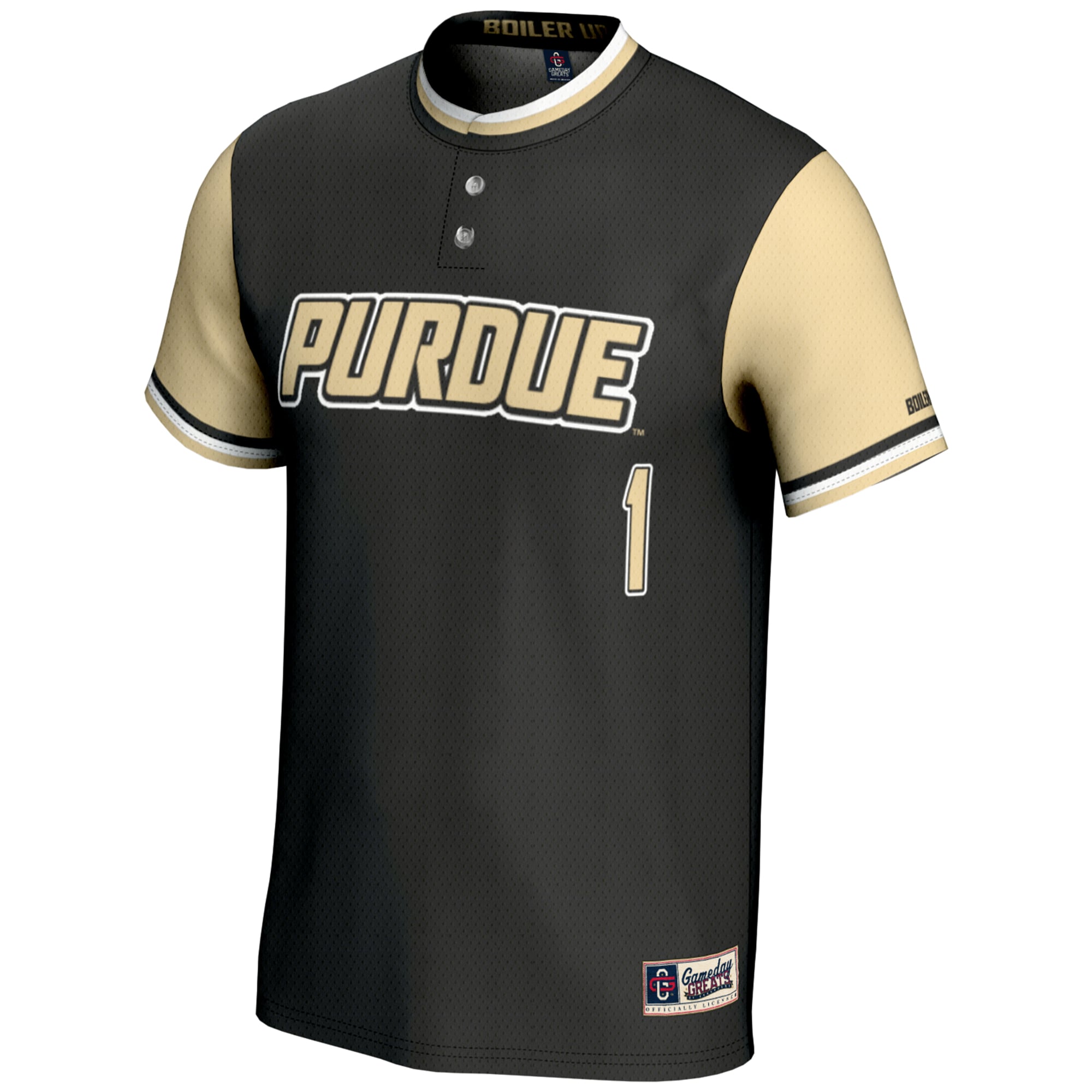 #1 Purdue Boilermakers Lightweight Softball Jersey Gold - front view