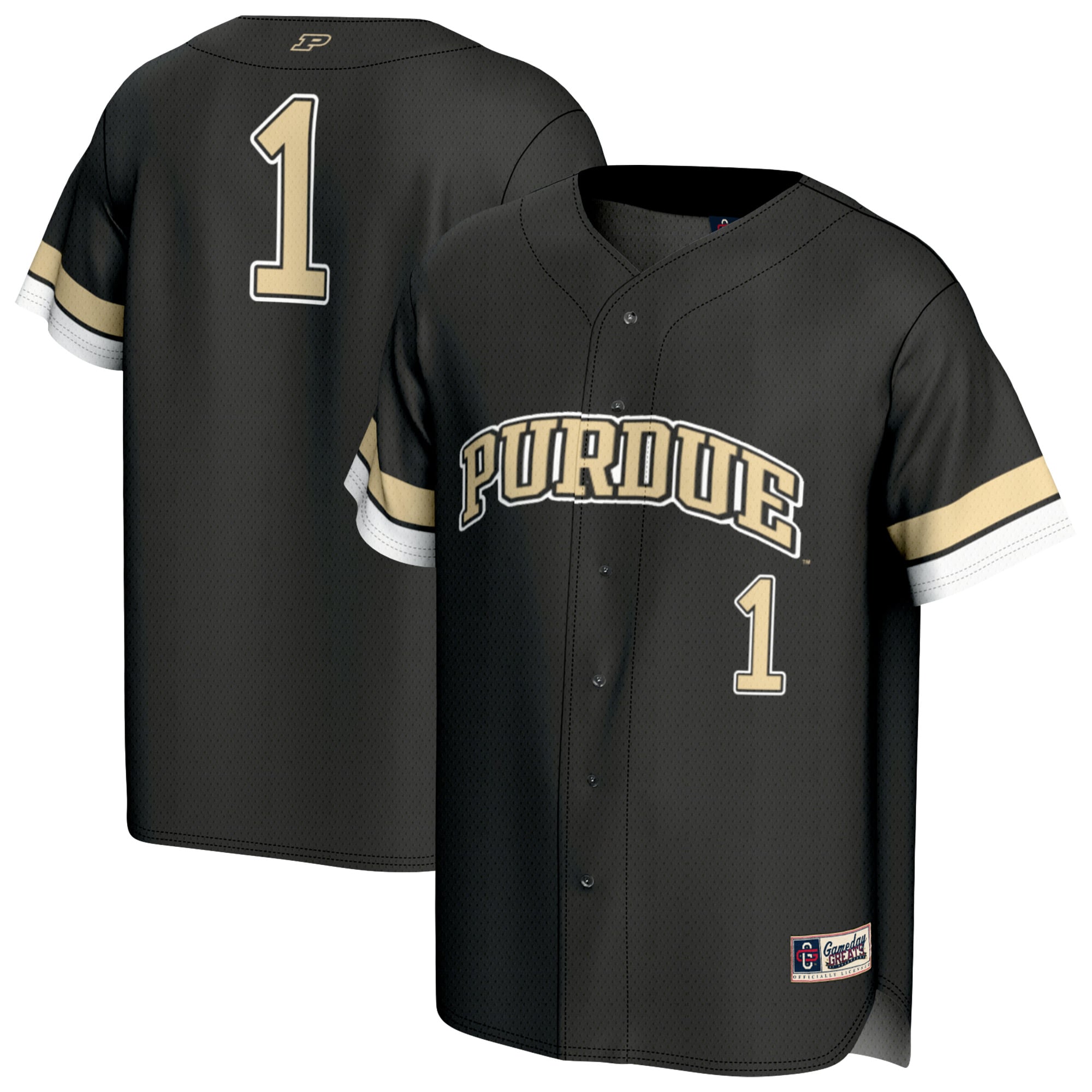 #1 Purdue Boilermakers Unisex Lightweight Collegiate Baseball Fashion Jersey - front and back view