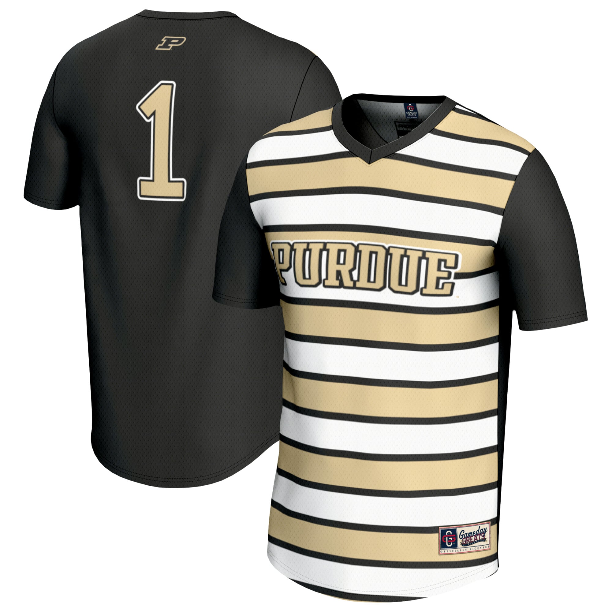 #1 Purdue Boilermakers Unisex Lightweight Soccer Fashion Jersey Black - front and back view