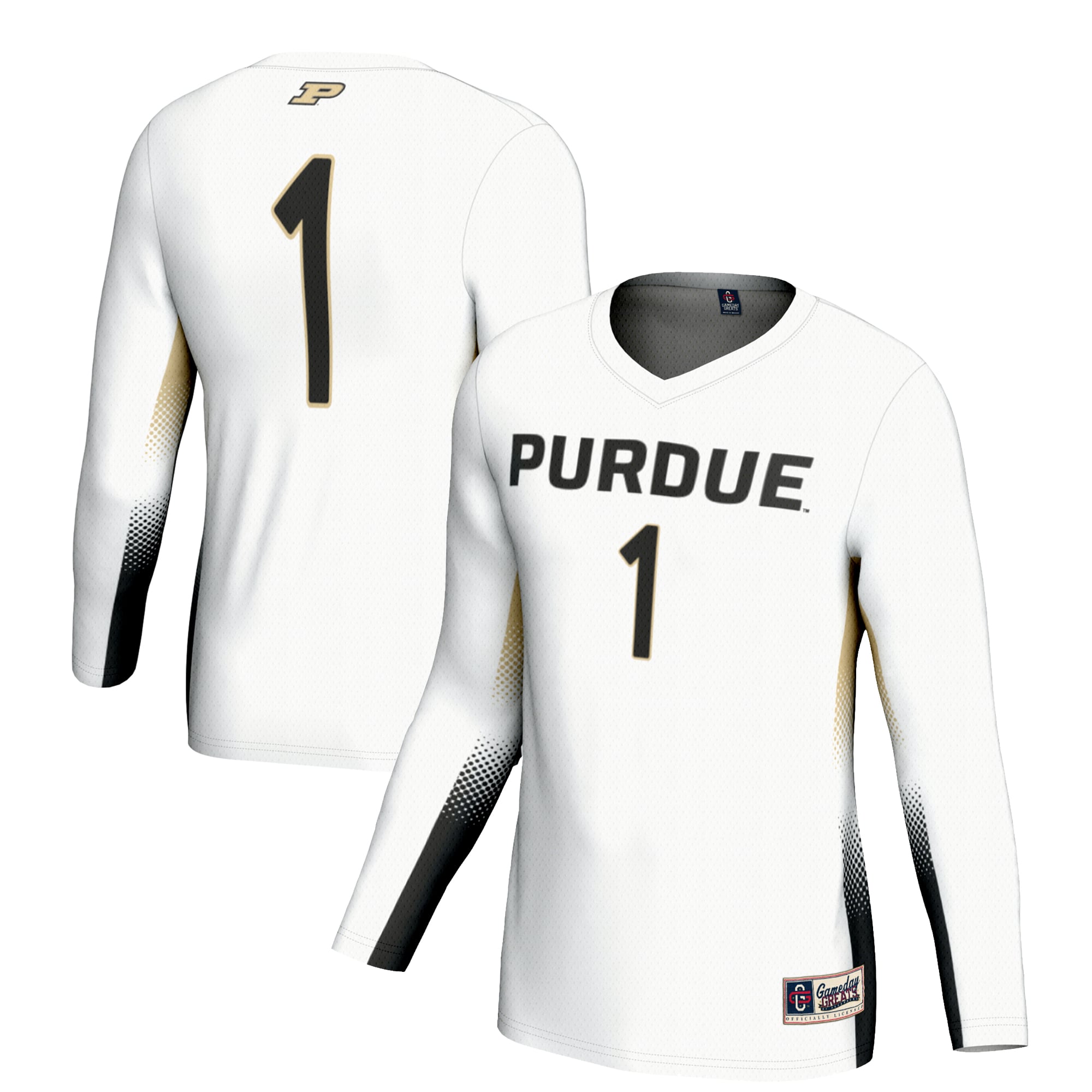 #1 Purdue Boilermakers Unisex Lightweight Volleyball Jersey White - front and back view