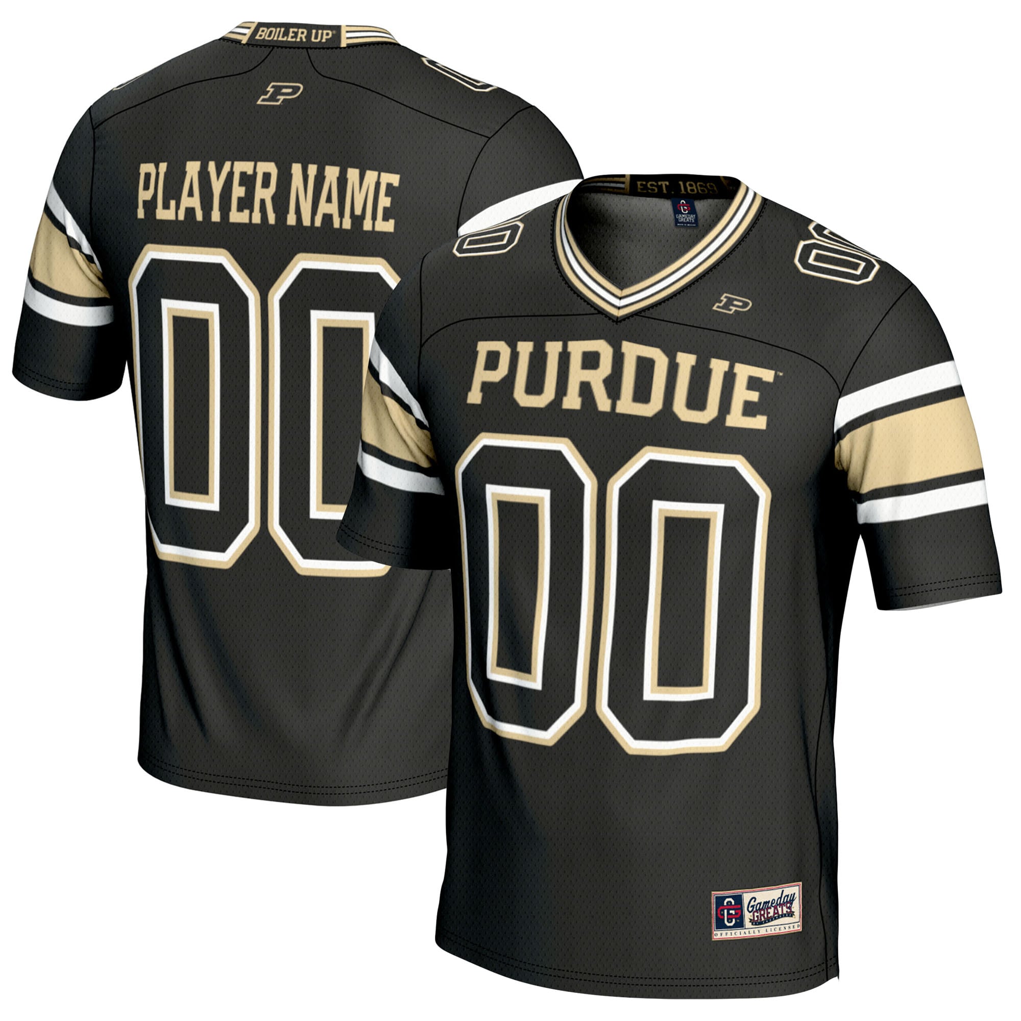 Purdue Boilermakers Youth Football Jersey Black - front and back view