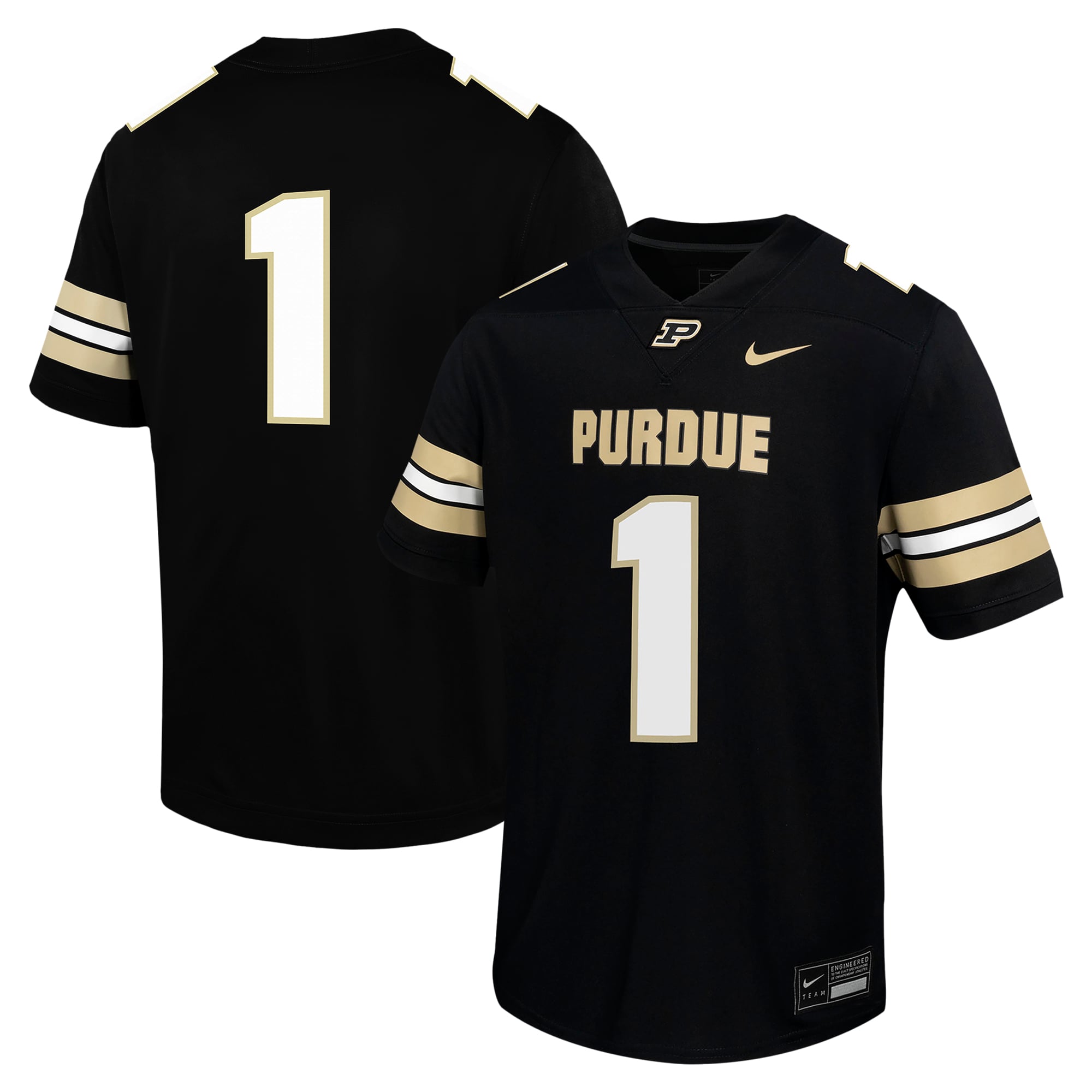 #1 Purdue Boilermakers Youth Football Jersey Black - front and back view