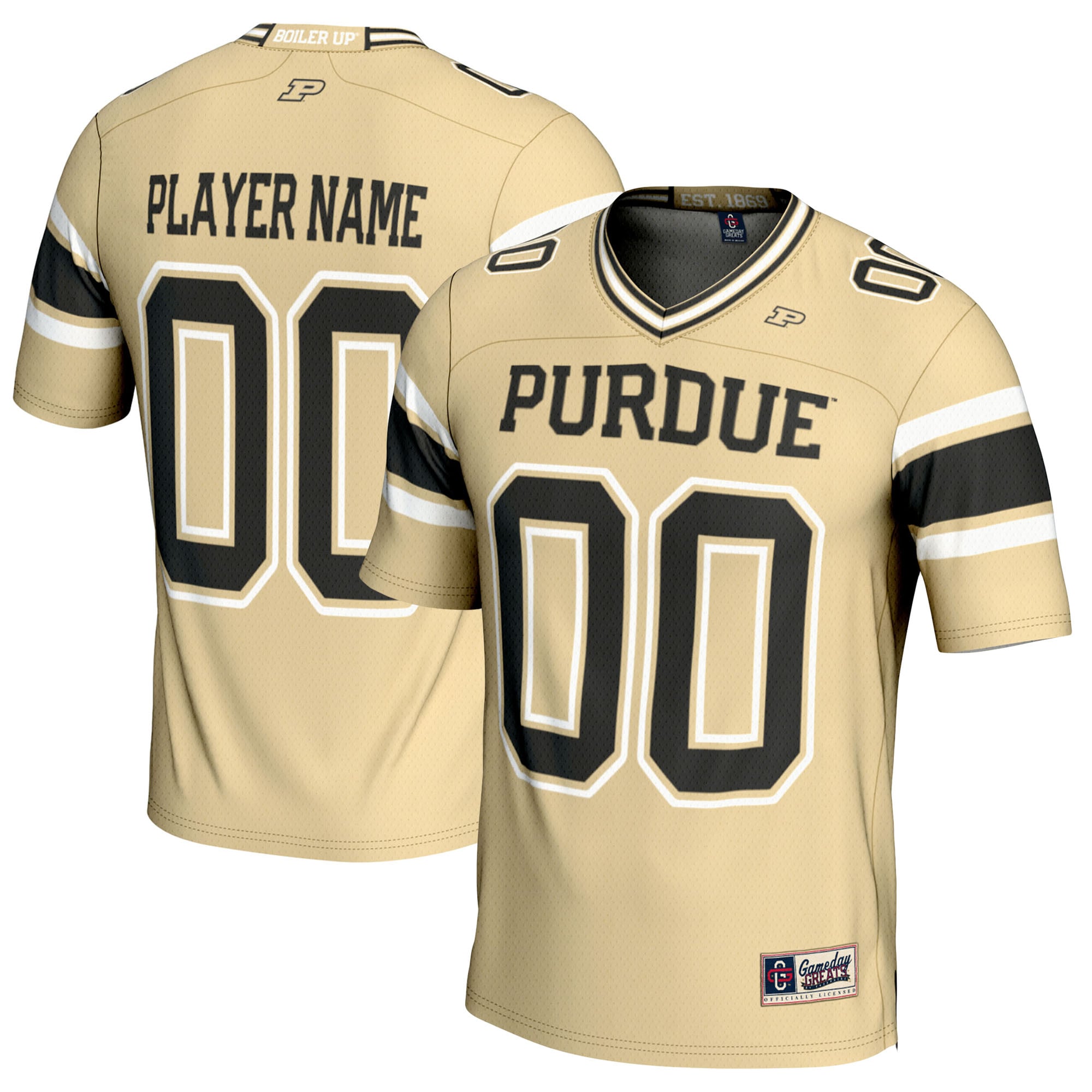 Purdue Boilermakers Youth Football Jersey Gold - front and back view