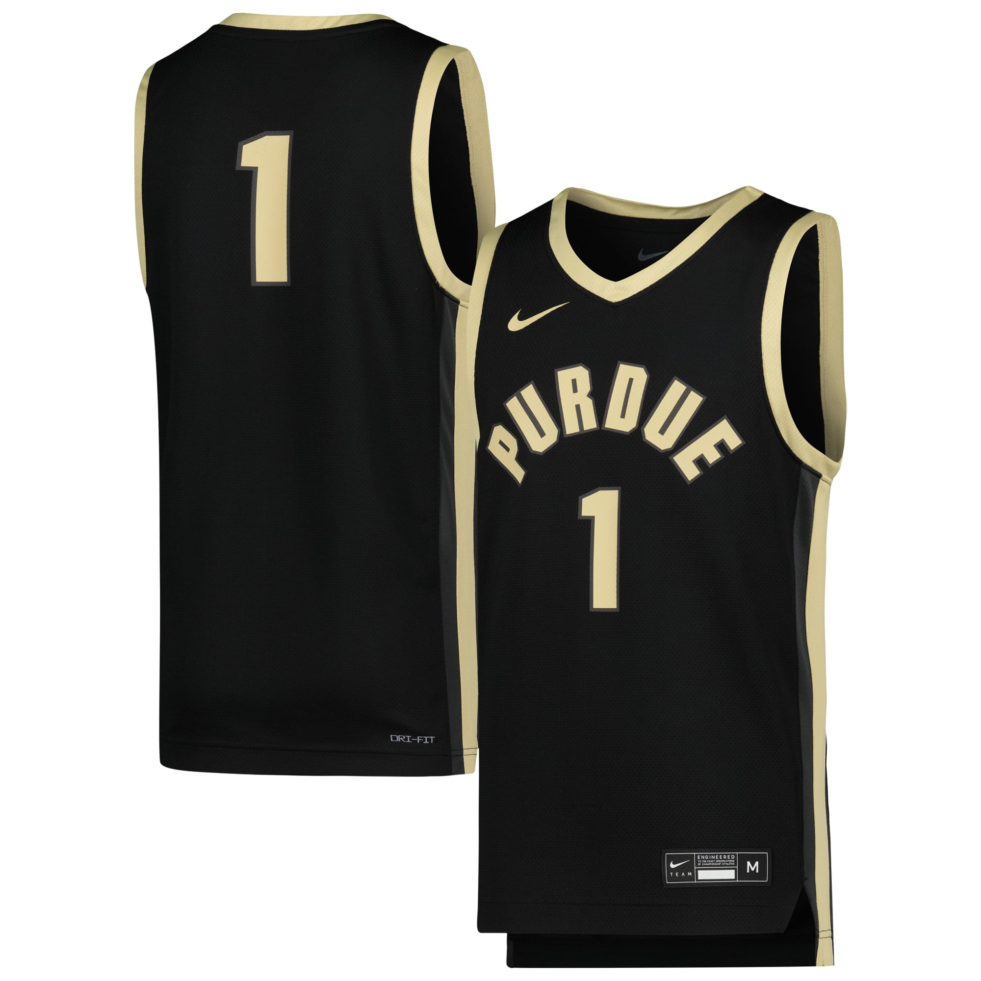 #1 Purdue Boilermakers Youth Icon Basketball Jersey Black - front and back view