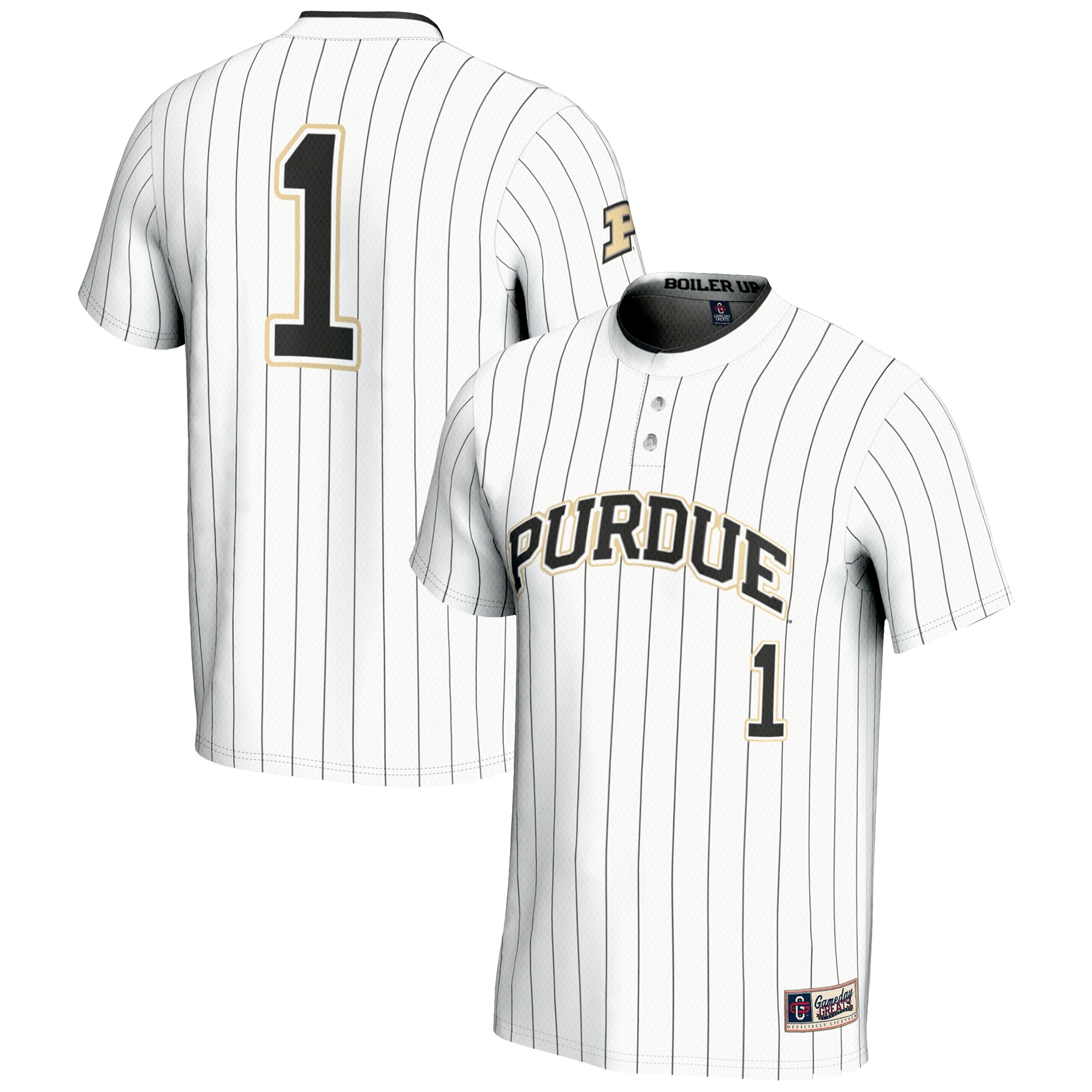 #1 Purdue Boilermakers Youth Lightweight Softball Jersey White - front and back view