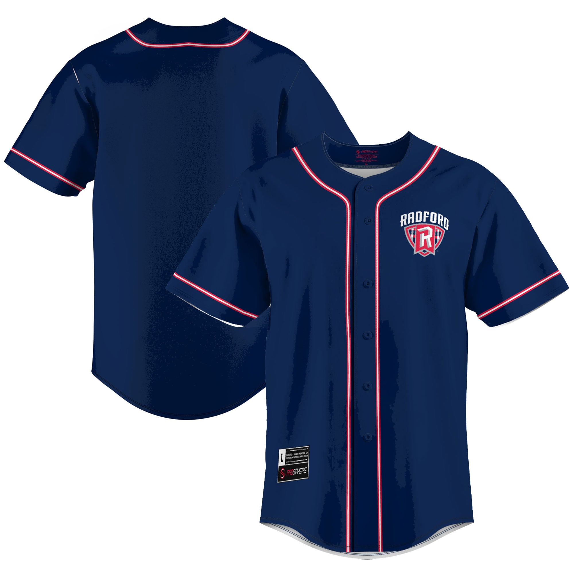 Radford Highlanders Lightweight Baseball Jersey Navy - front and back view