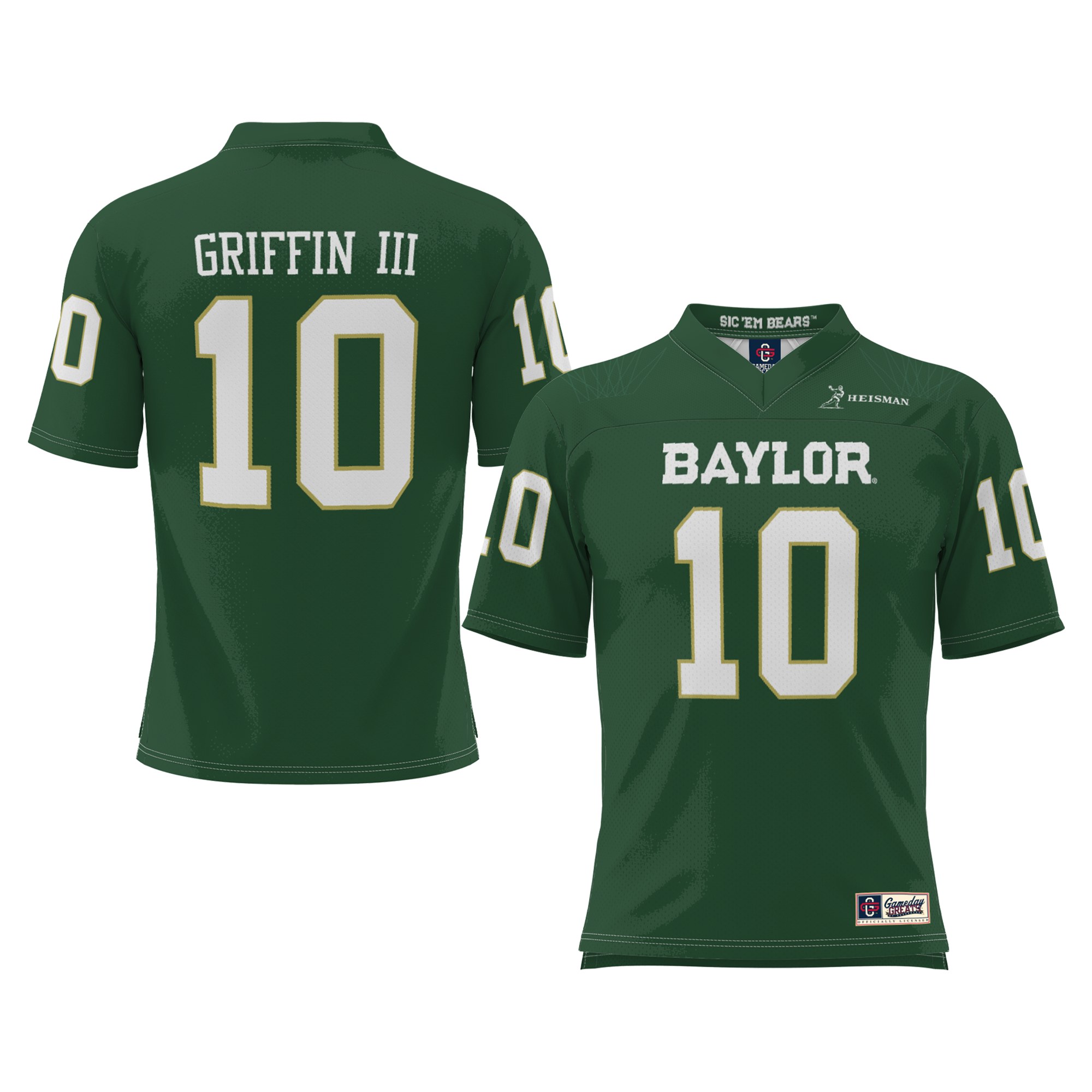 Robert Griffin III Baylor Bears Youth Heisman Football Jersey Green - front and back view