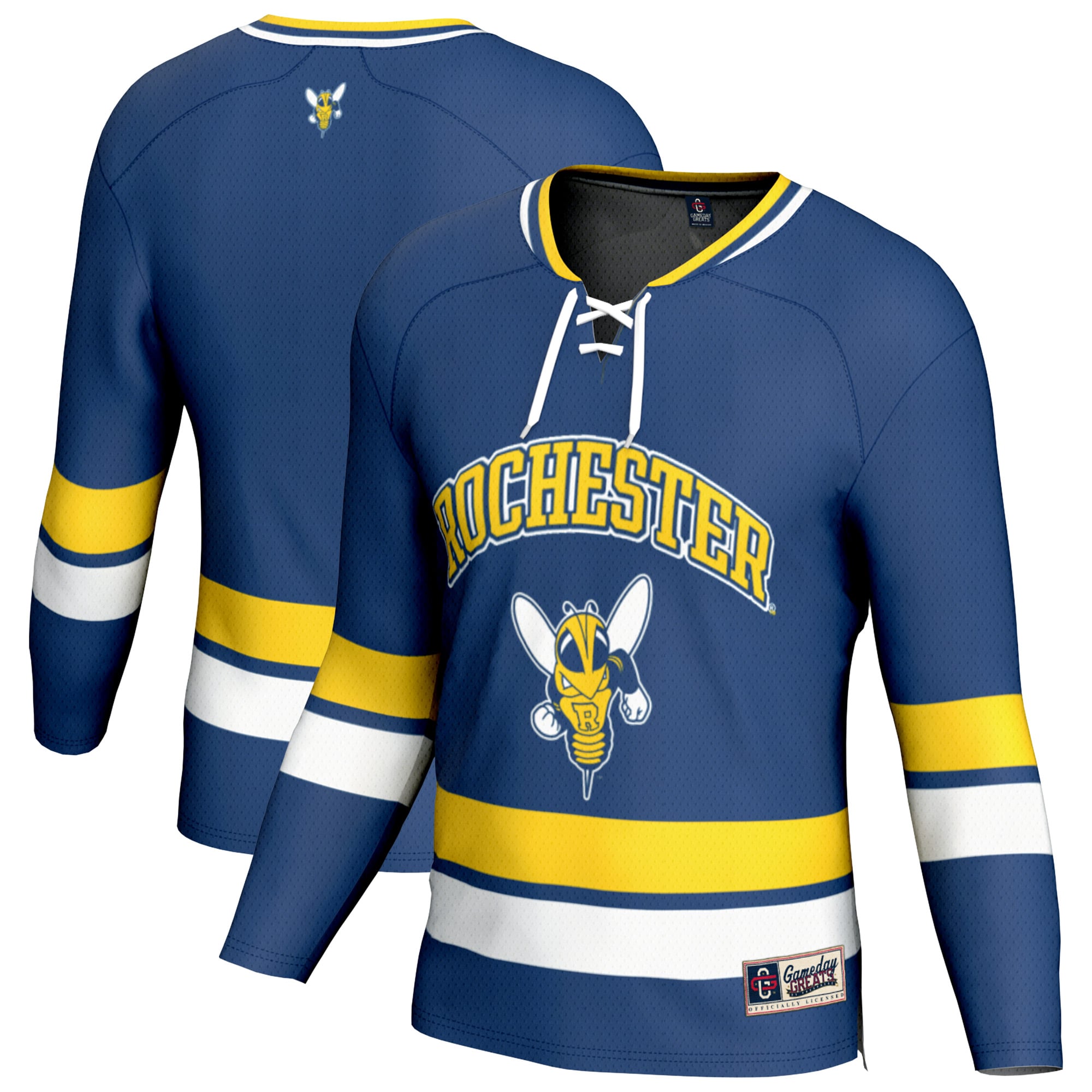 Rochester Yellow Jackets Hockey Jersey Blue - front and back view