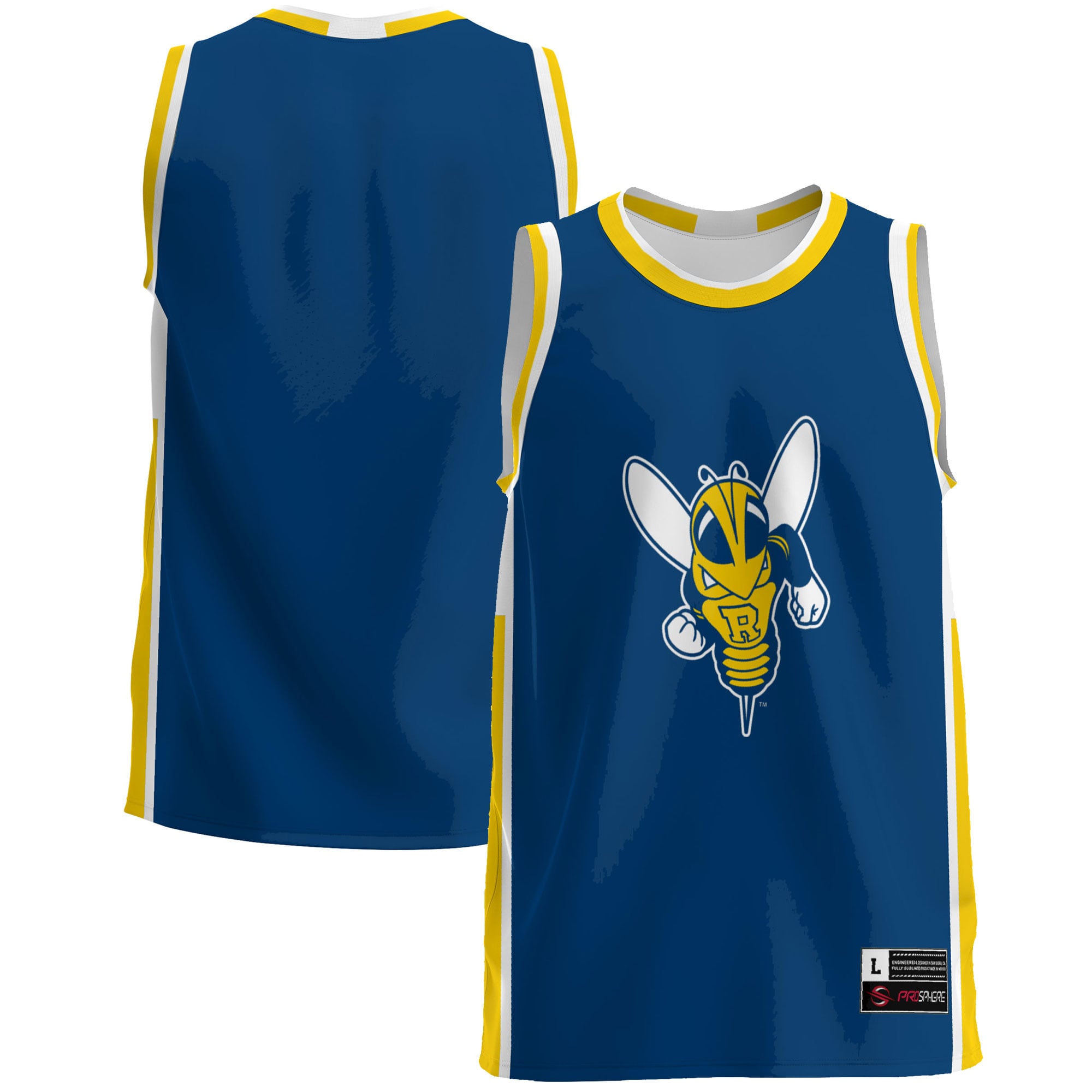 Rochester Yellow Jackets Lightweight Basketball Jersey Blue - front and back view
