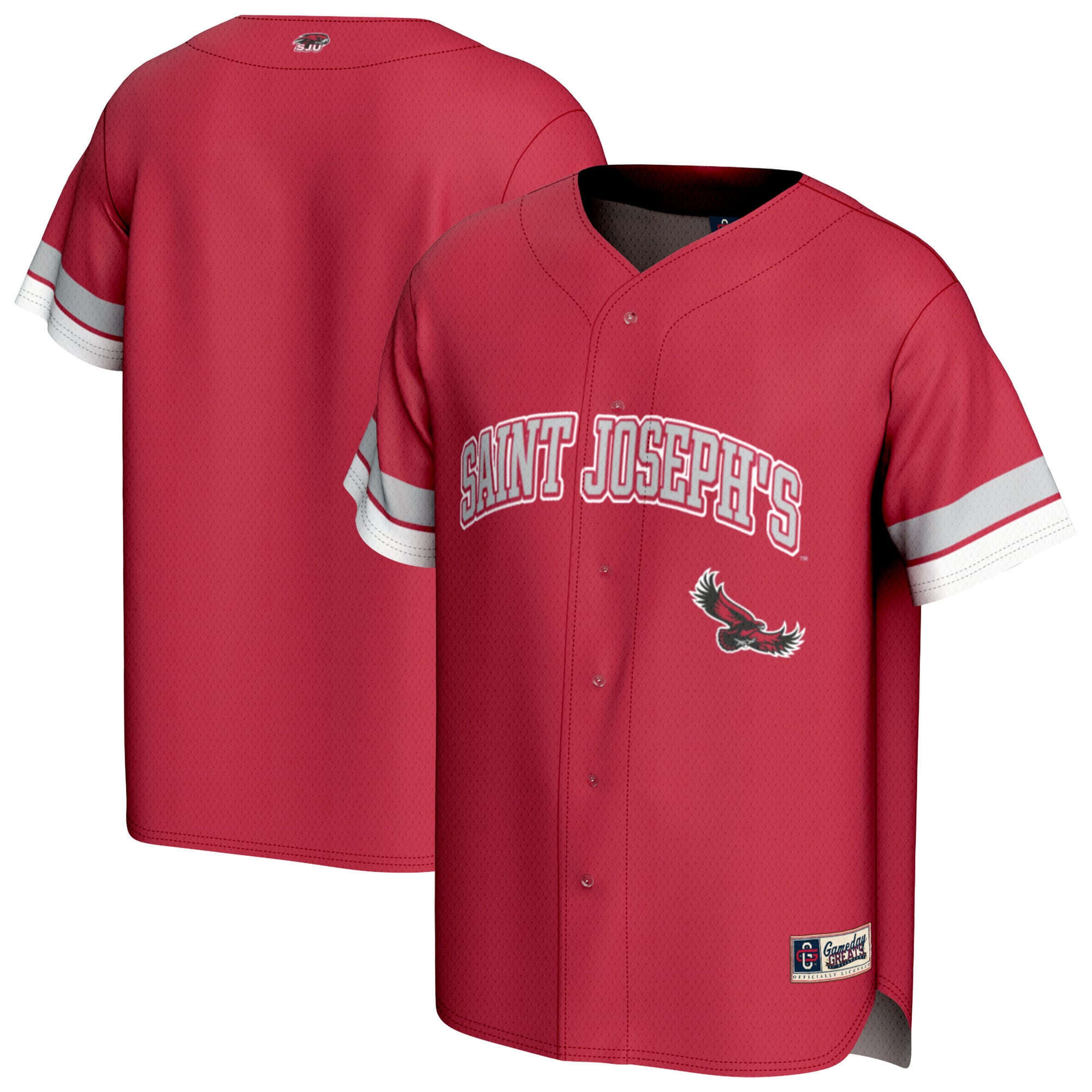 Saint Joseph's Hawks Youth Spirit Baseball Jersey Crimson - front and back view