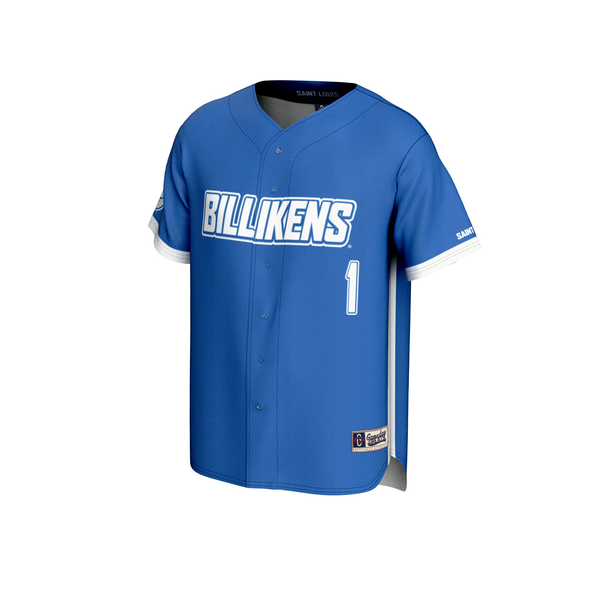 #1 Saint Louis Billikens Unisex Lightweight Baseball Fashion Jersey Blue - front view