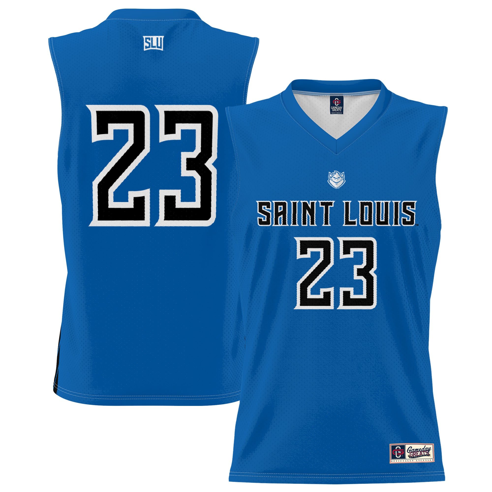 #23 Saint Louis Billikens Unisex Lightweight Basketball Jersey Blue - front and back view