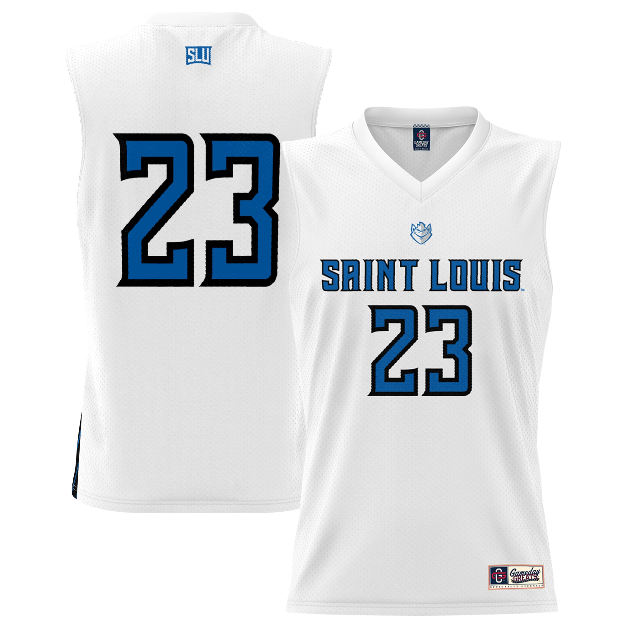 #23 Saint Louis Billikens Unisex Lightweight Basketball Jersey White - front and back view