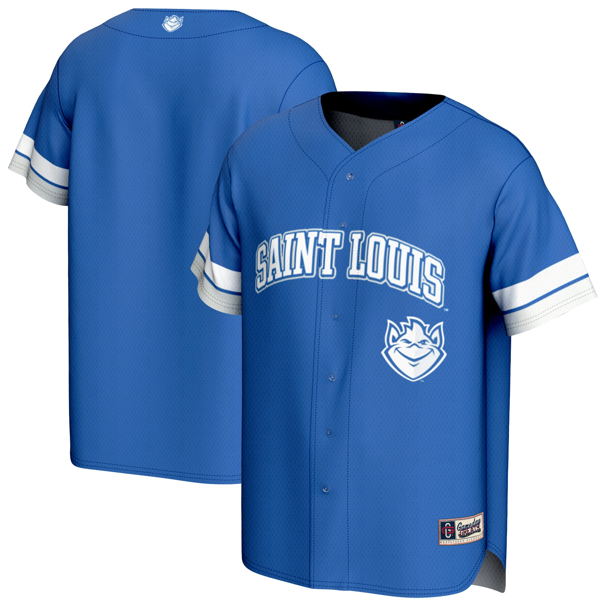 Saint Louis Billikens Unisex Spirit Baseball Jersey Blue - front and back view
