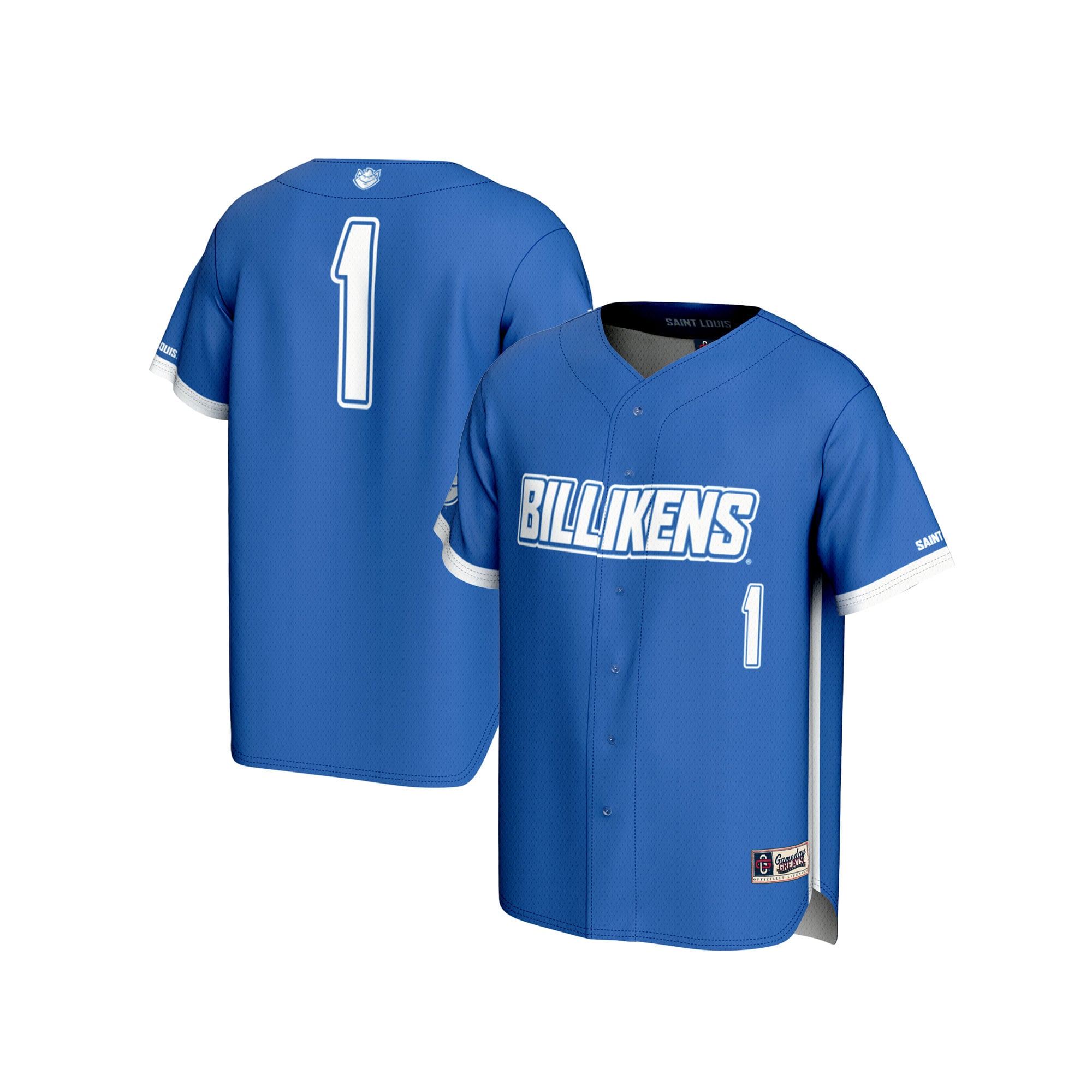 #1 Saint Louis Billikens Youth Lightweight Baseball Fashion Jersey Blue - front and back view