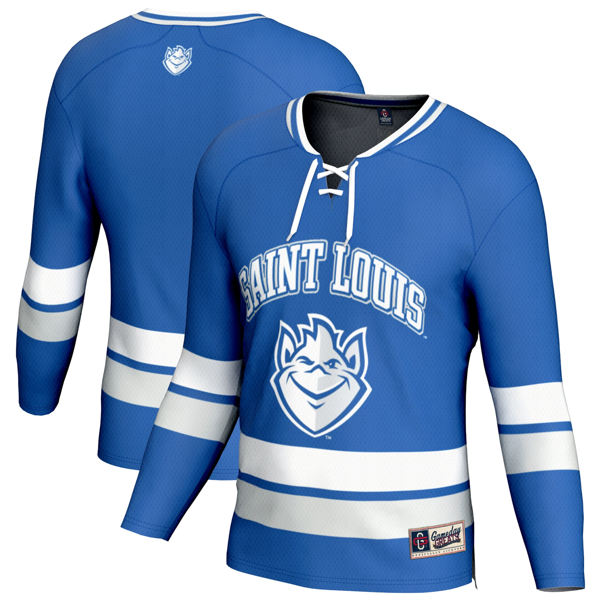 Saint Louis Billikens Youth Spirit Hockey Jersey Blue - front and back view