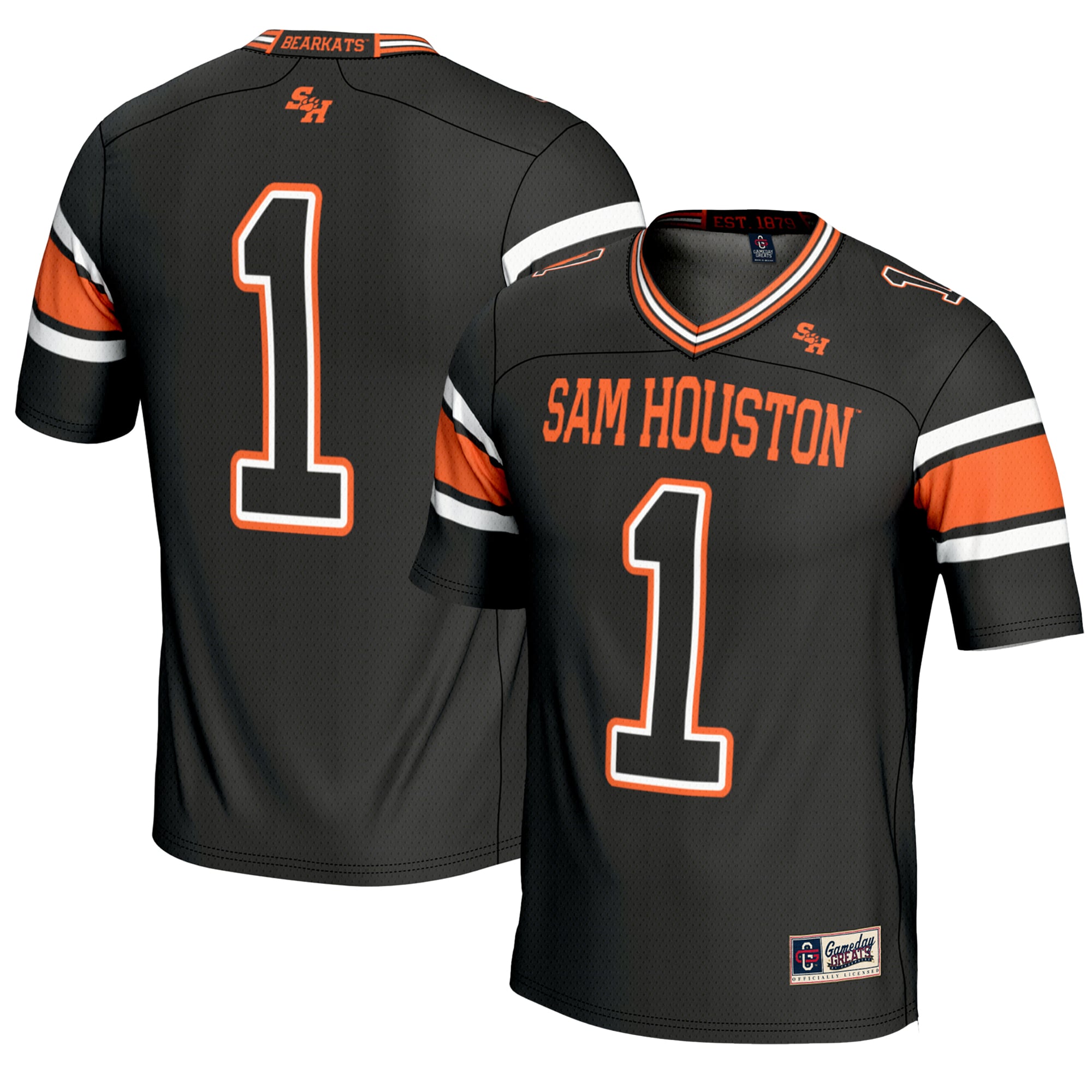 #1 Sam Houston State Bearkats Endzone Football Jersey Black - front and back view