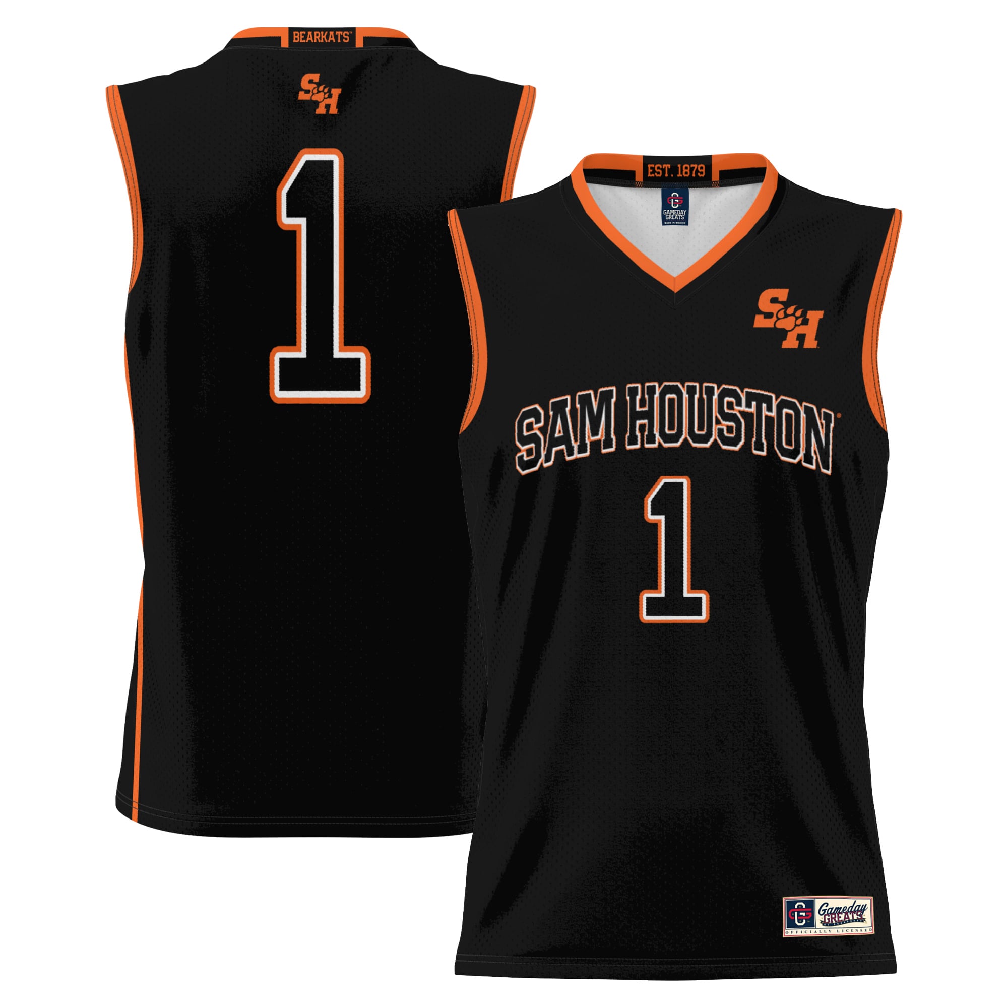 #1 Sam Houston State Bearkats Youth Lightweight Basketball Jersey Black - front and back view