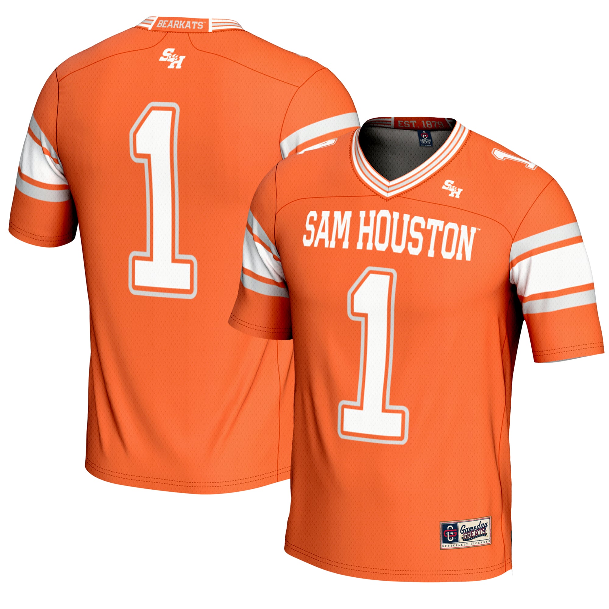 #1 Sam Houston State Bearkats Youth Endzone Football Jersey Orange - front and back view