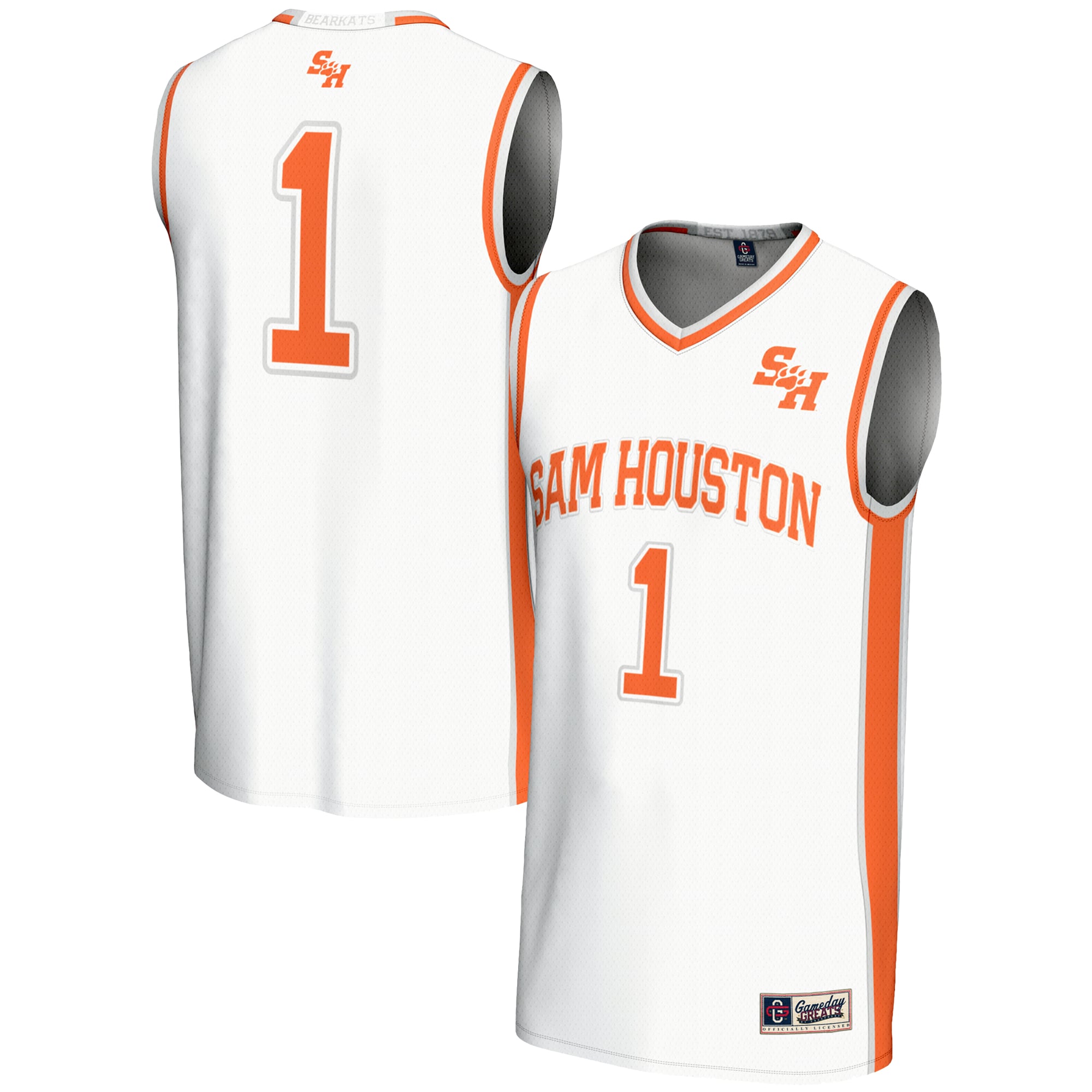 #1 Sam Houston State Bearkats Youth Lightweight Basketball Jersey White - front and back view